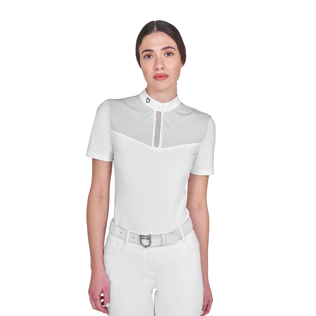 Equestro Women's slim fit competition polo shirt with silk-like fabric inserts