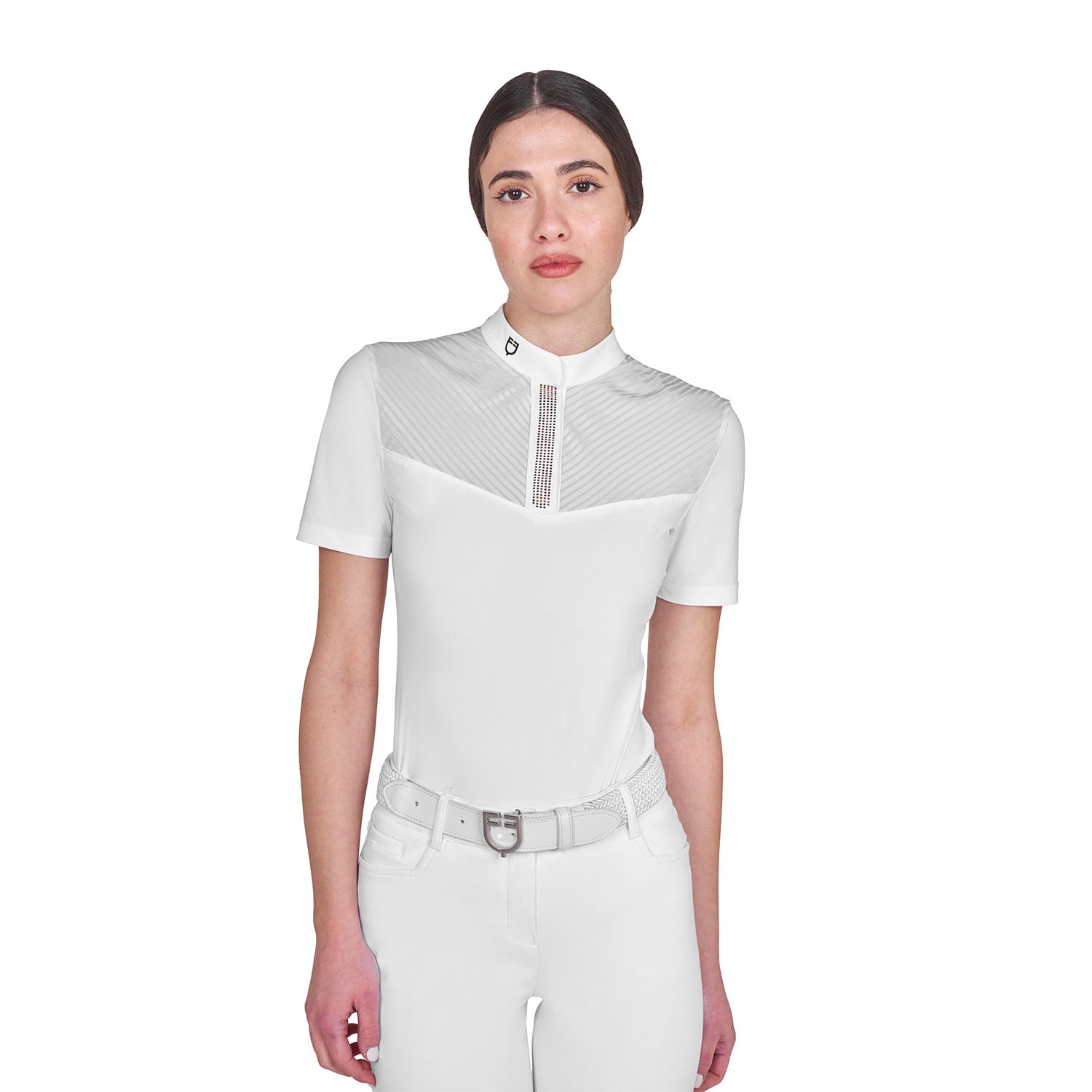 Equestro Women's slim fit competition polo shirt with silk-like fabric inserts