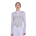 Women's long-sleeved competition polo shirt with micro-mesh inserts