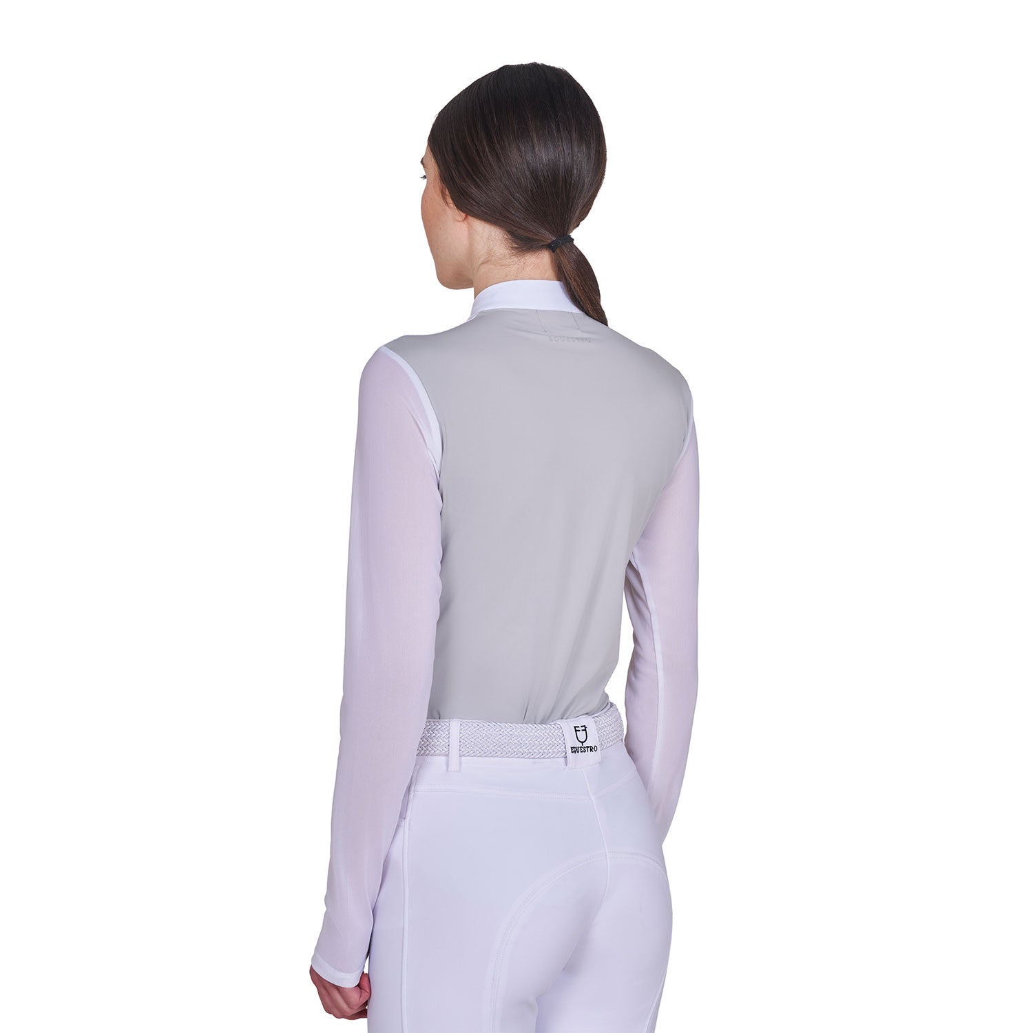 Women's long-sleeved competition polo shirt with micro-mesh inserts