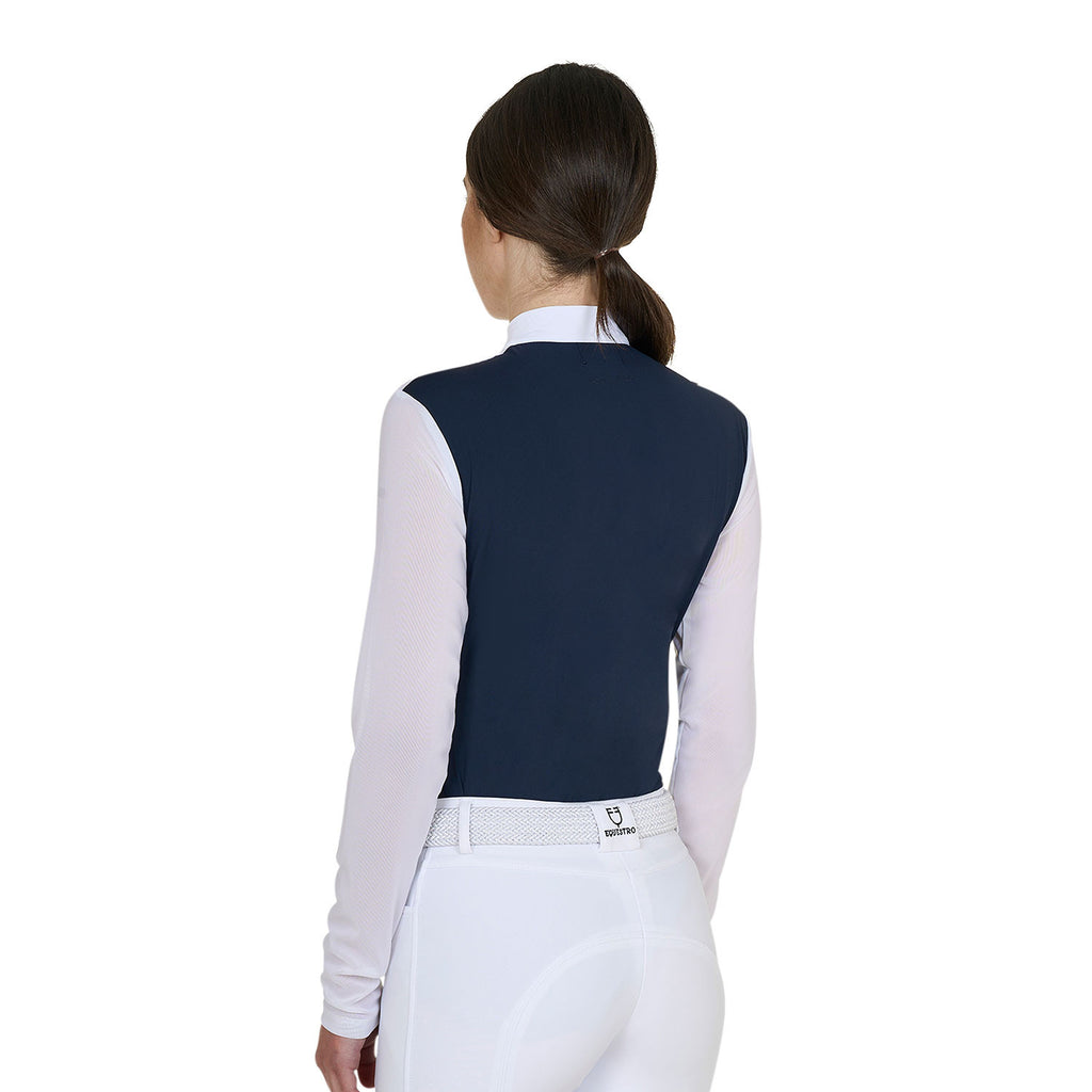Women's long-sleeved competition polo shirt with micro-mesh inserts