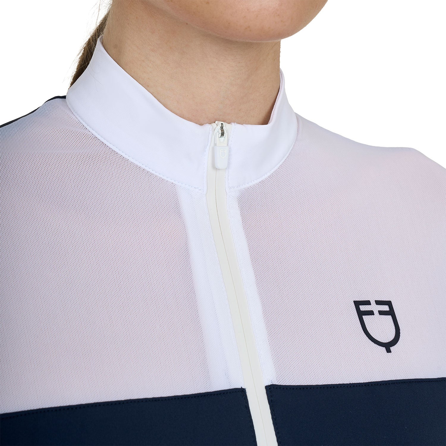 Women's long-sleeved competition polo shirt with micro-mesh inserts