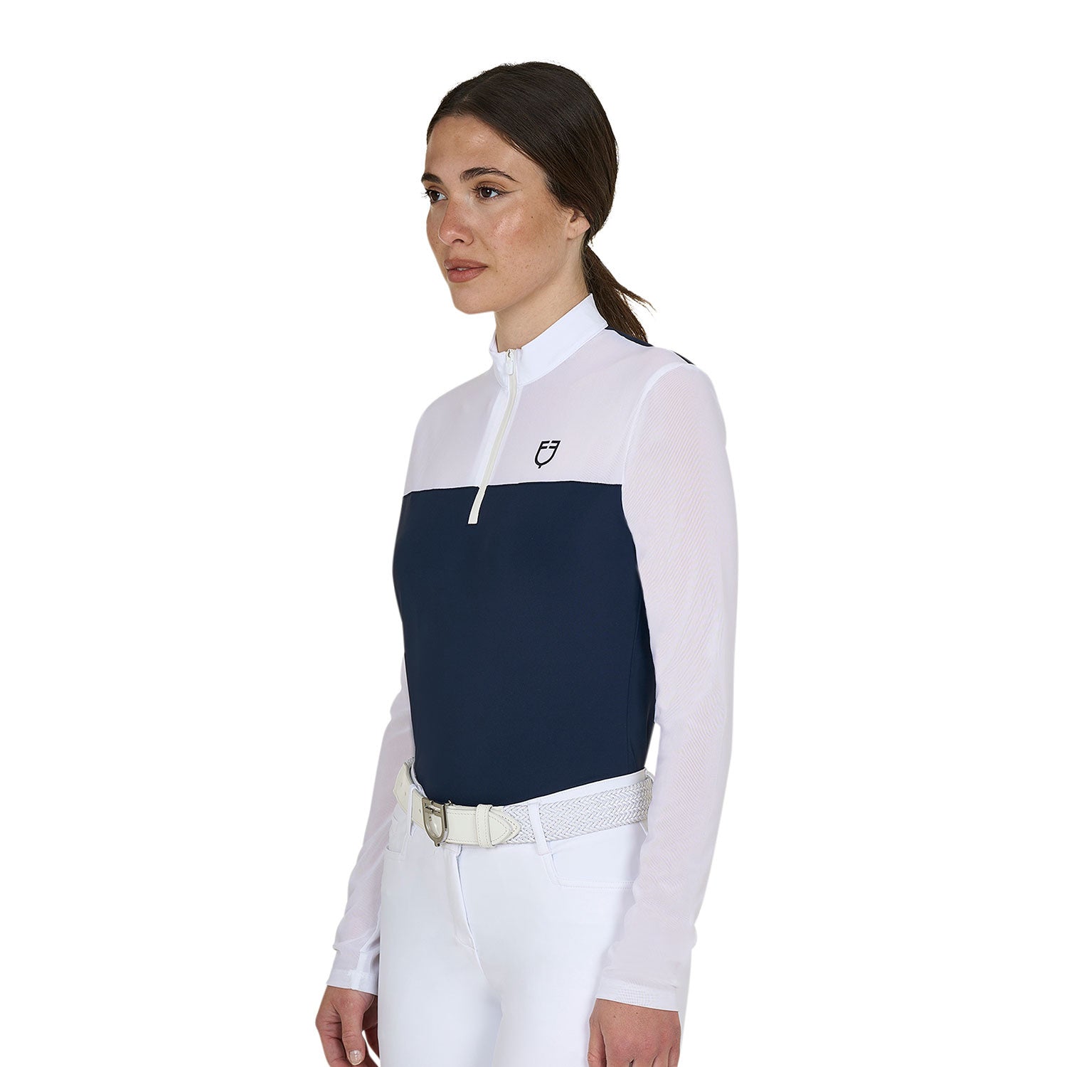 Women's long-sleeved competition polo shirt with micro-mesh inserts