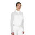Equestro Women's long-sleeved competition polo shirt with micro-mesh inserts