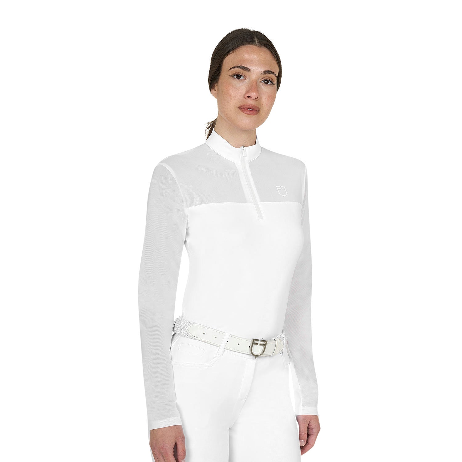 Equestro Women's long-sleeved competition polo shirt with micro-mesh inserts