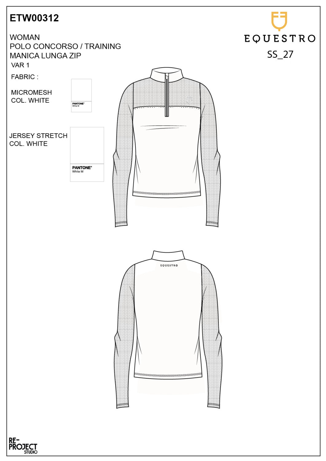 Women's long-sleeved competition polo shirt with micro-mesh inserts