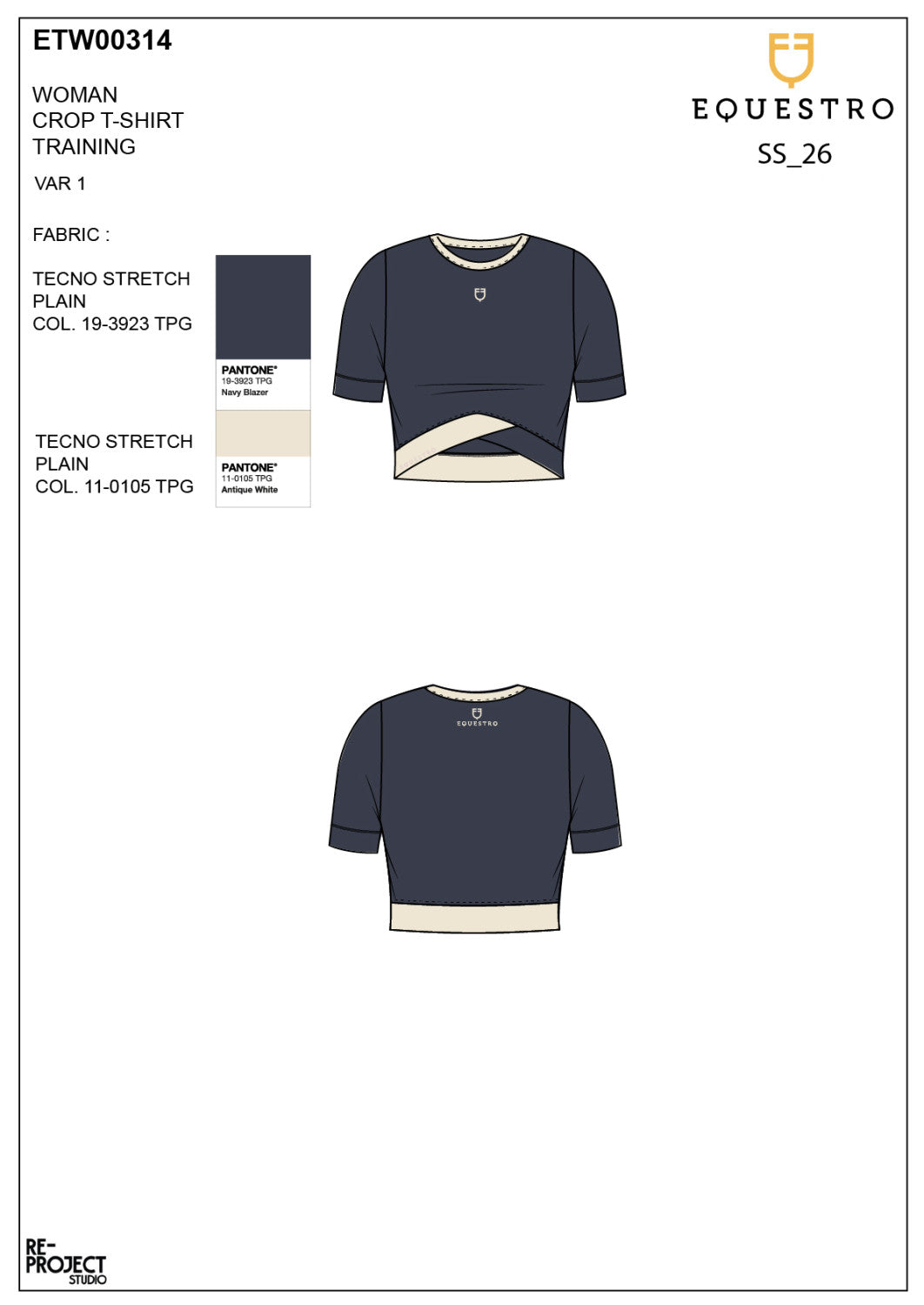 Women's cropped T-shirt in technical fabric
