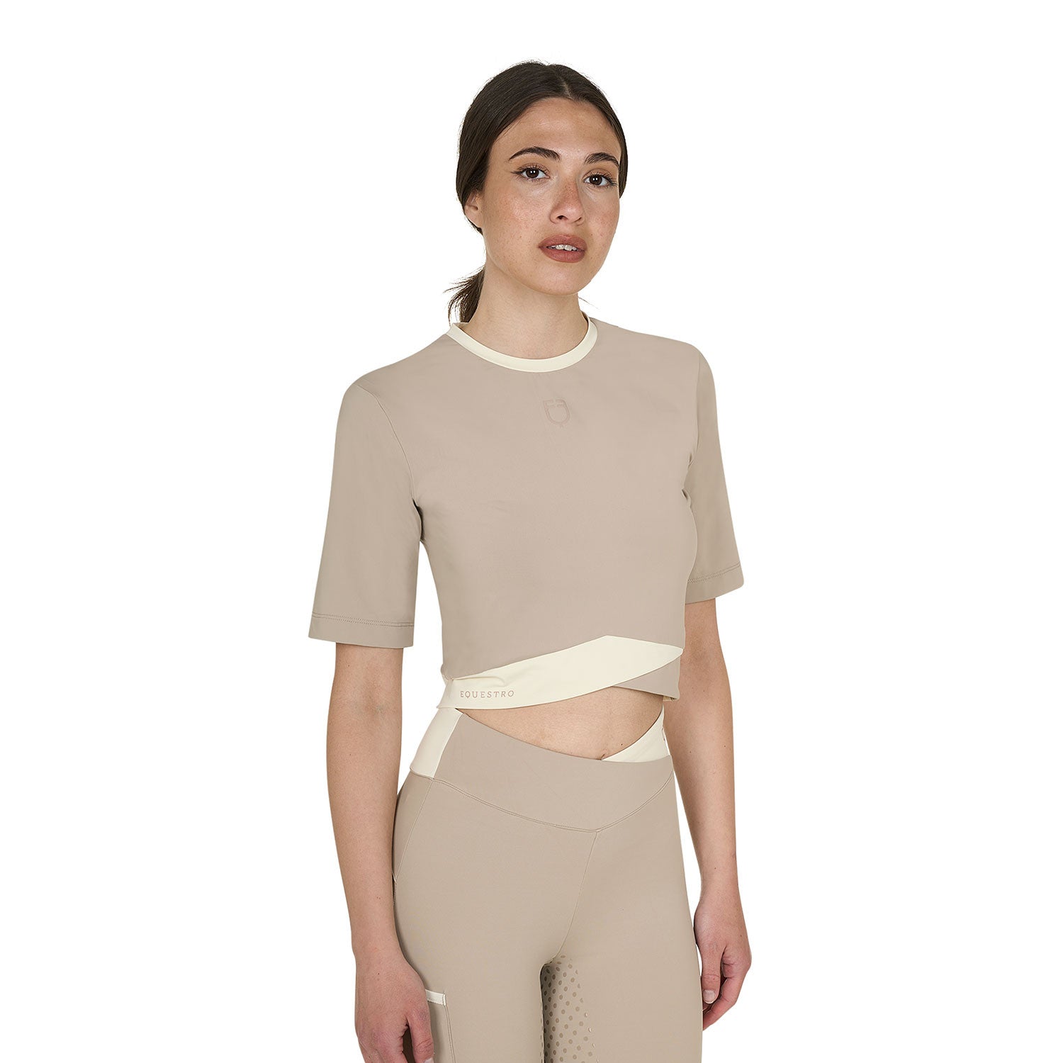 Equestro Women's cropped T-shirt in technical fabric