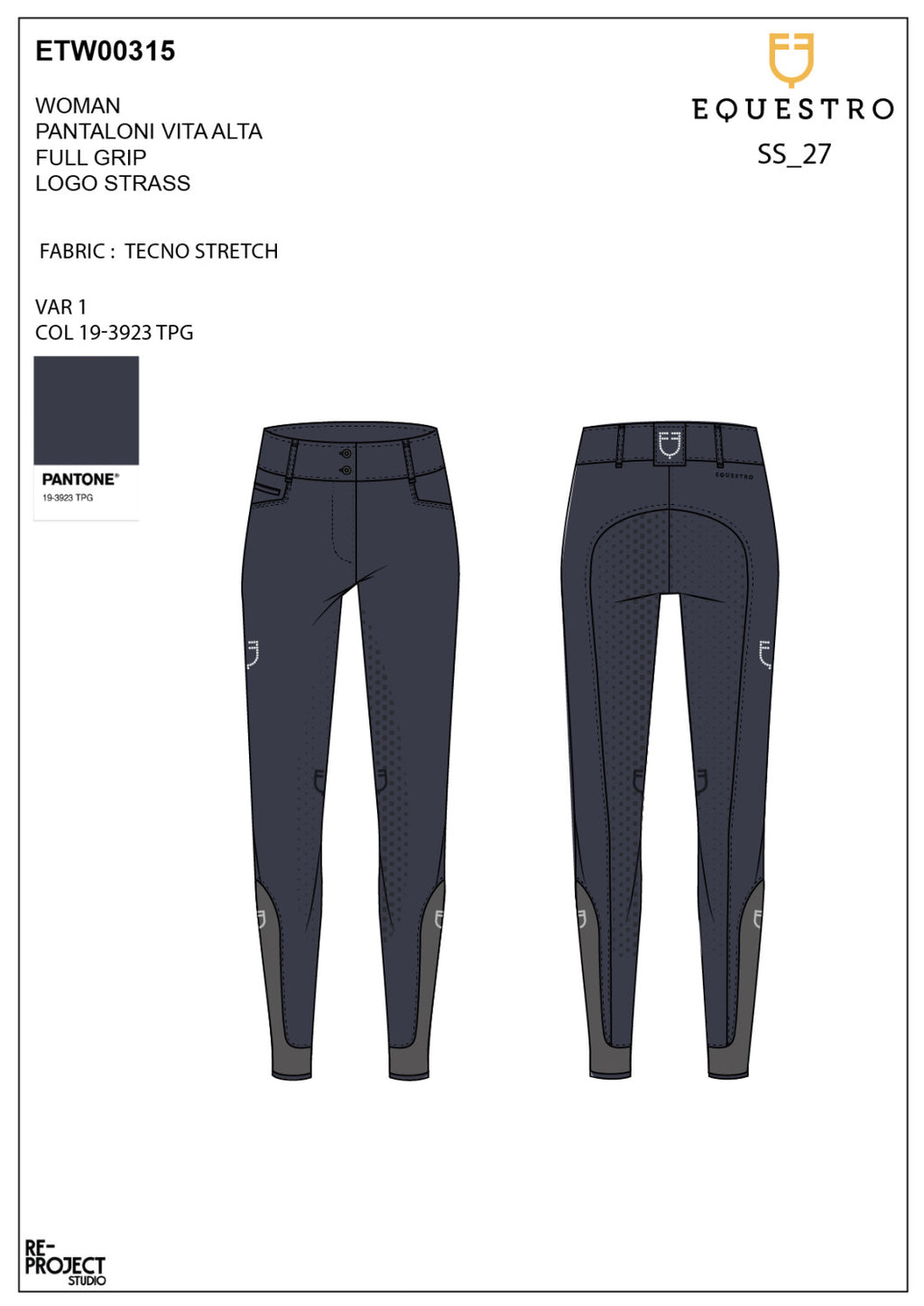 Women's high-waisted full-grip breeches with rhinestone logo