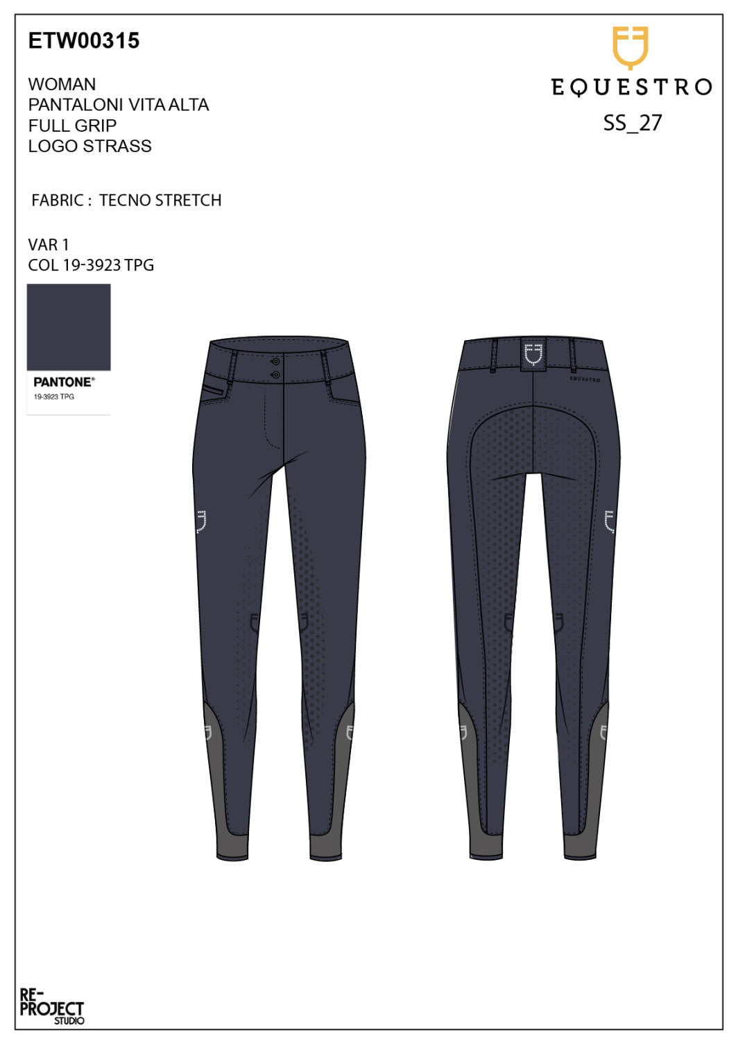 Women's high-waisted full-grip breeches with rhinestone logo