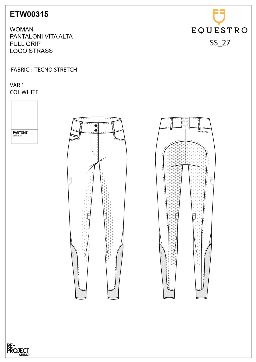 Women's high-waisted full-grip breeches with rhinestone logo