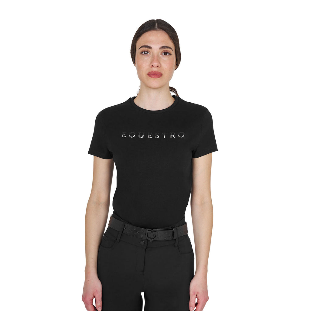 Women's cotton T-shirt with laminated logo