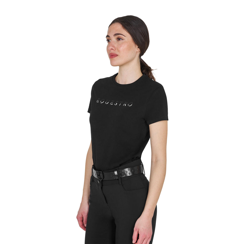 Women's cotton T-shirt with laminated logo