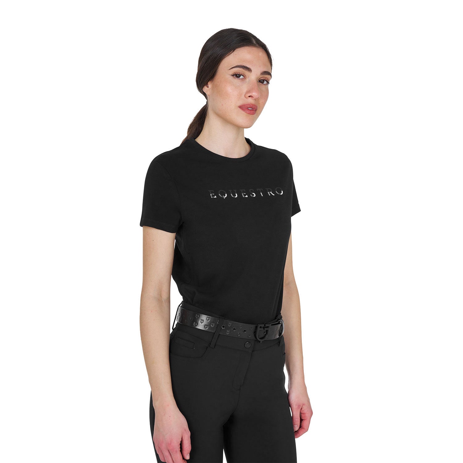 Women's cotton T-shirt with laminated logo