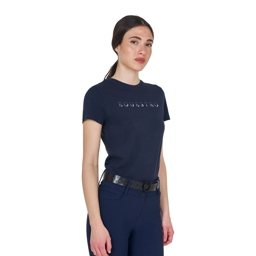 Women's cotton T-shirt with laminated logo