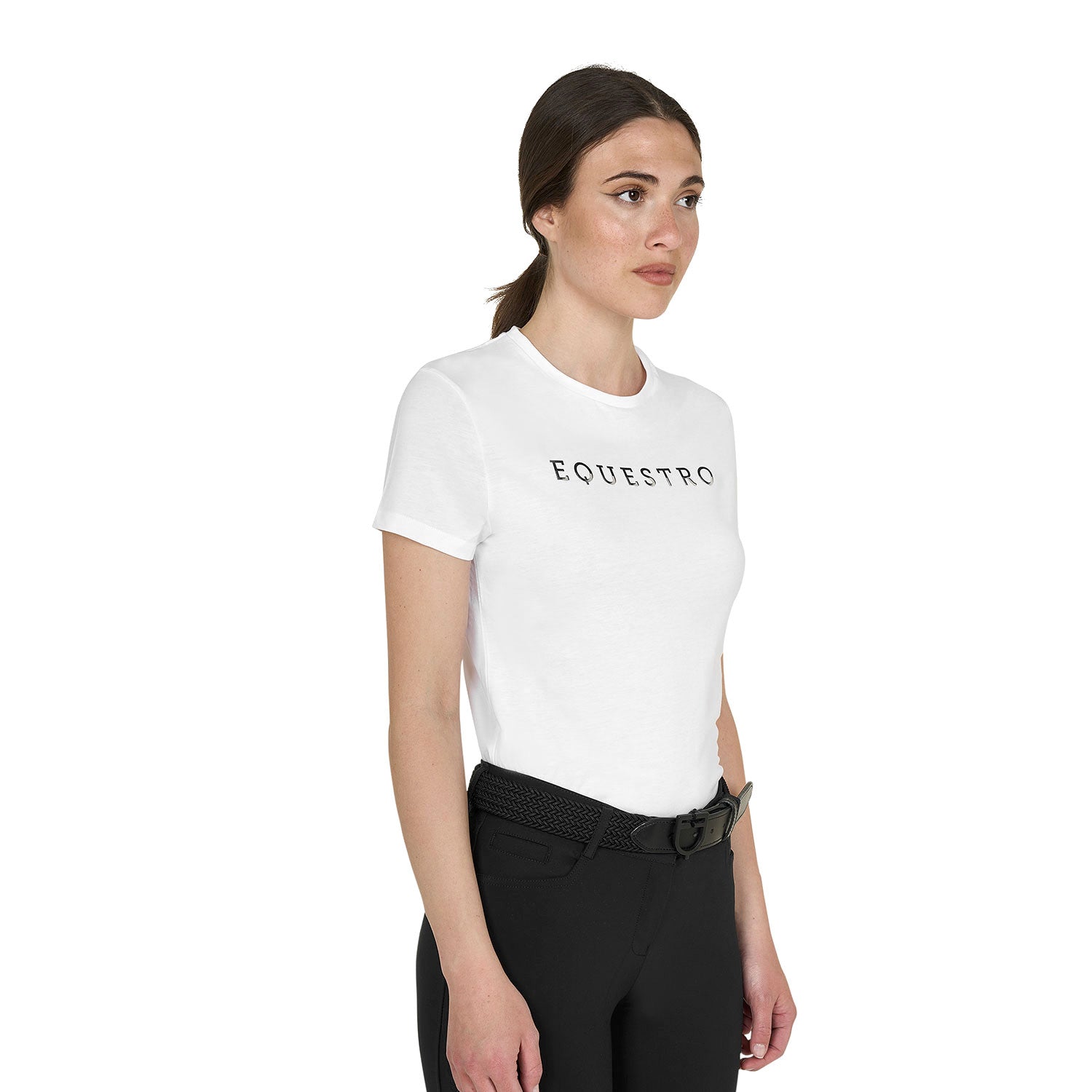 Women's cotton T-shirt with laminated logo