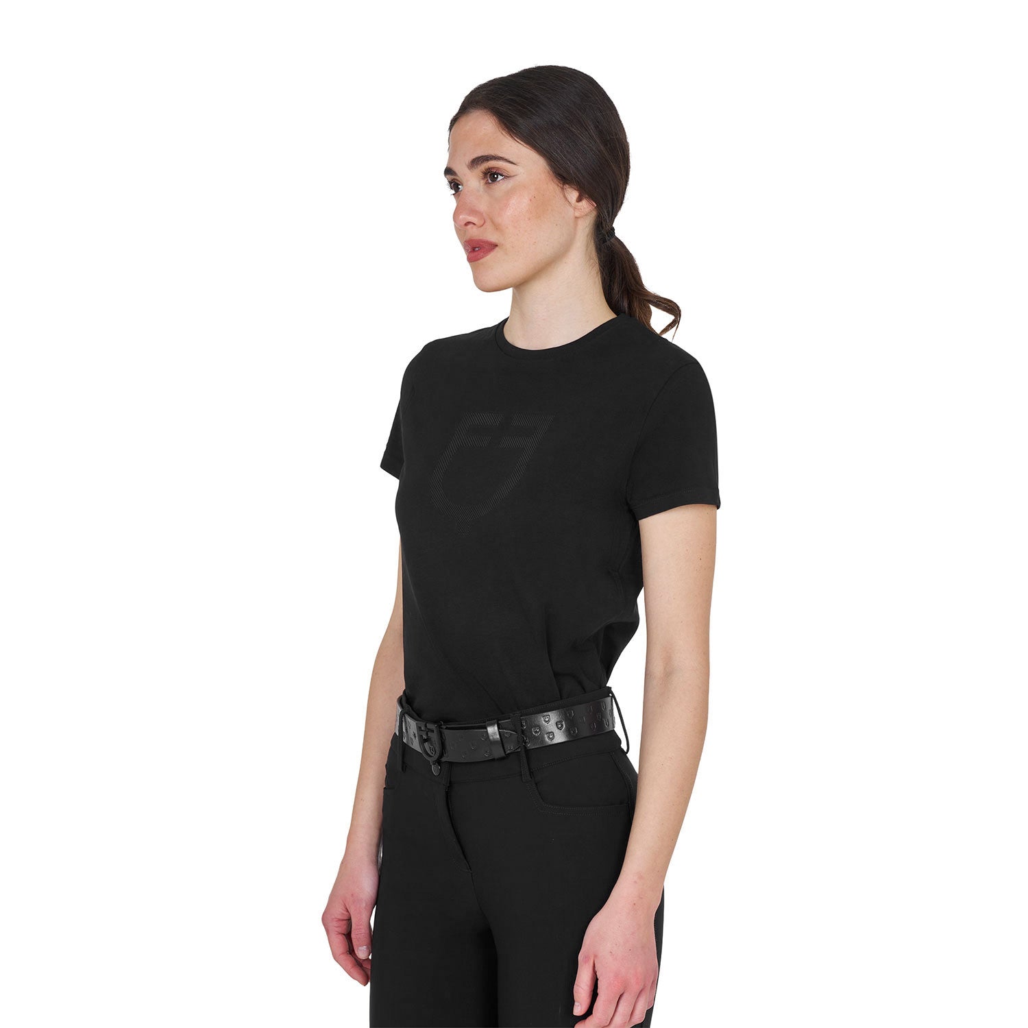 Women's basic T-shirt with tone-on-tone glossy logo