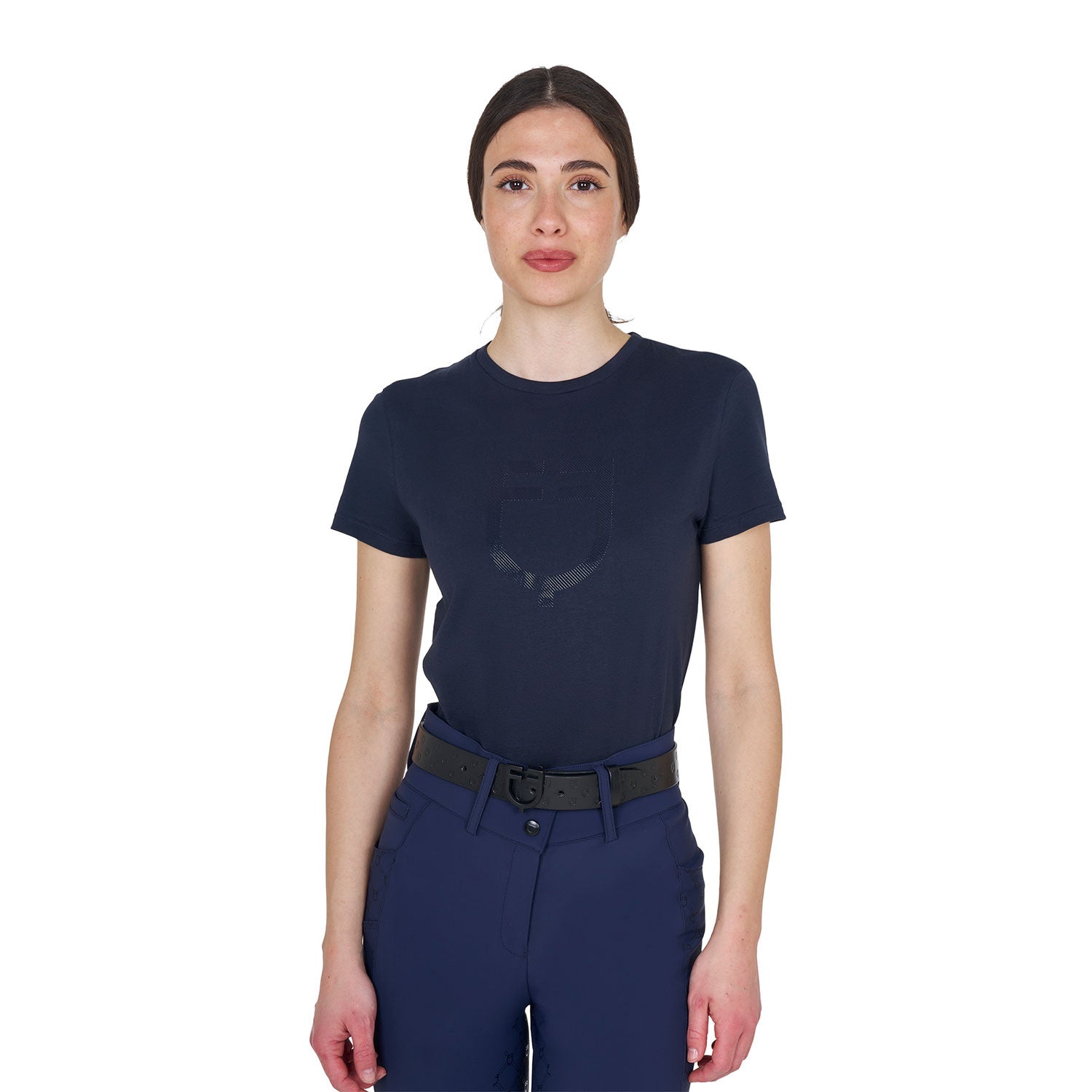 Equestro Women's basic T-shirt with tone-on-tone glossy logo