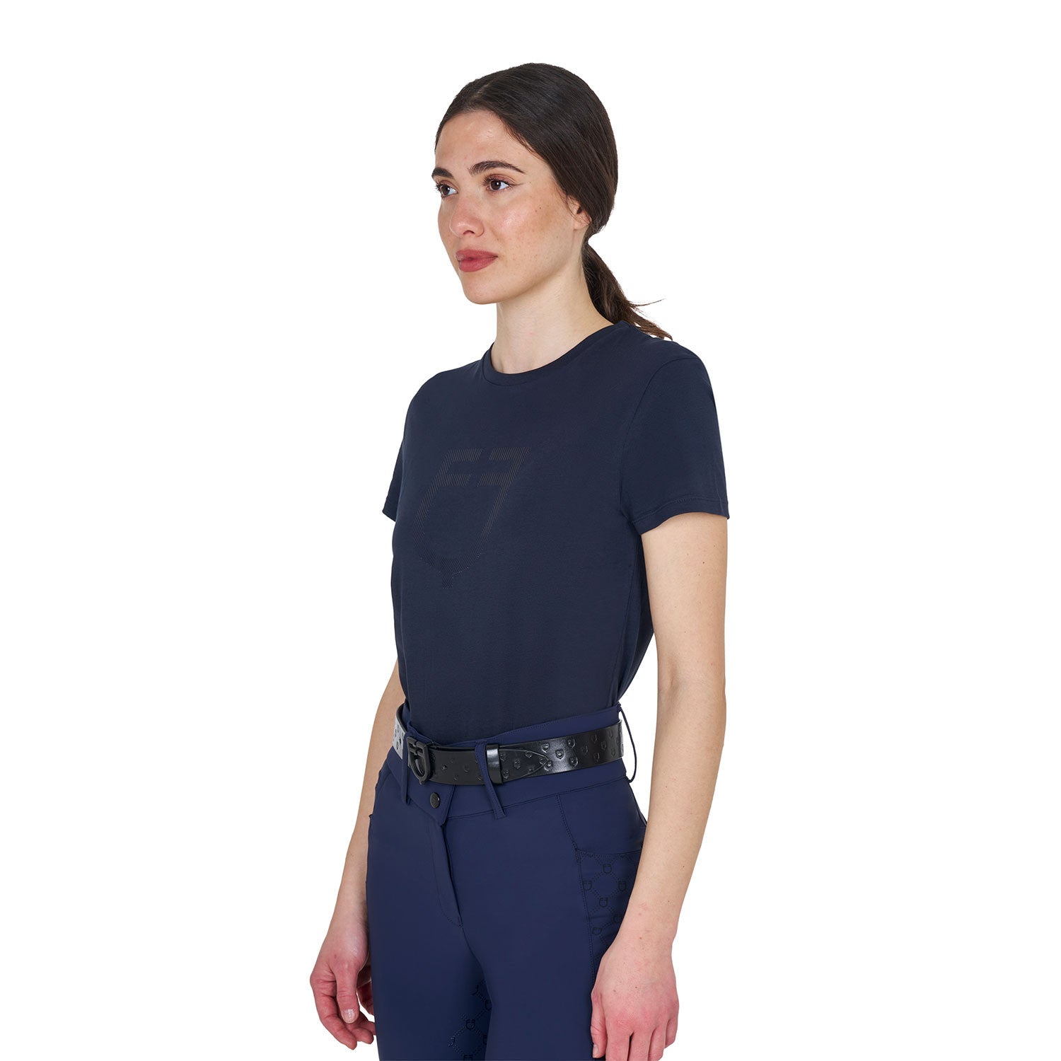 Women's basic T-shirt with tone-on-tone glossy logo