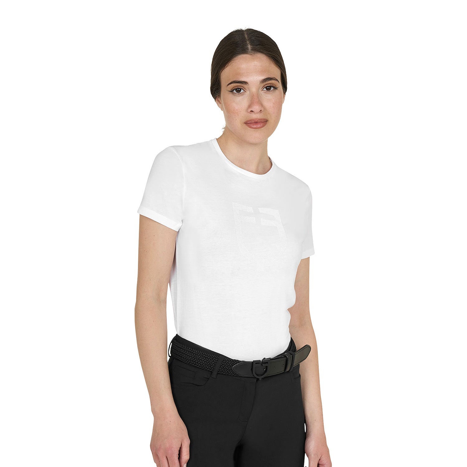 Equestro Women's basic T-shirt with tone-on-tone glossy logo