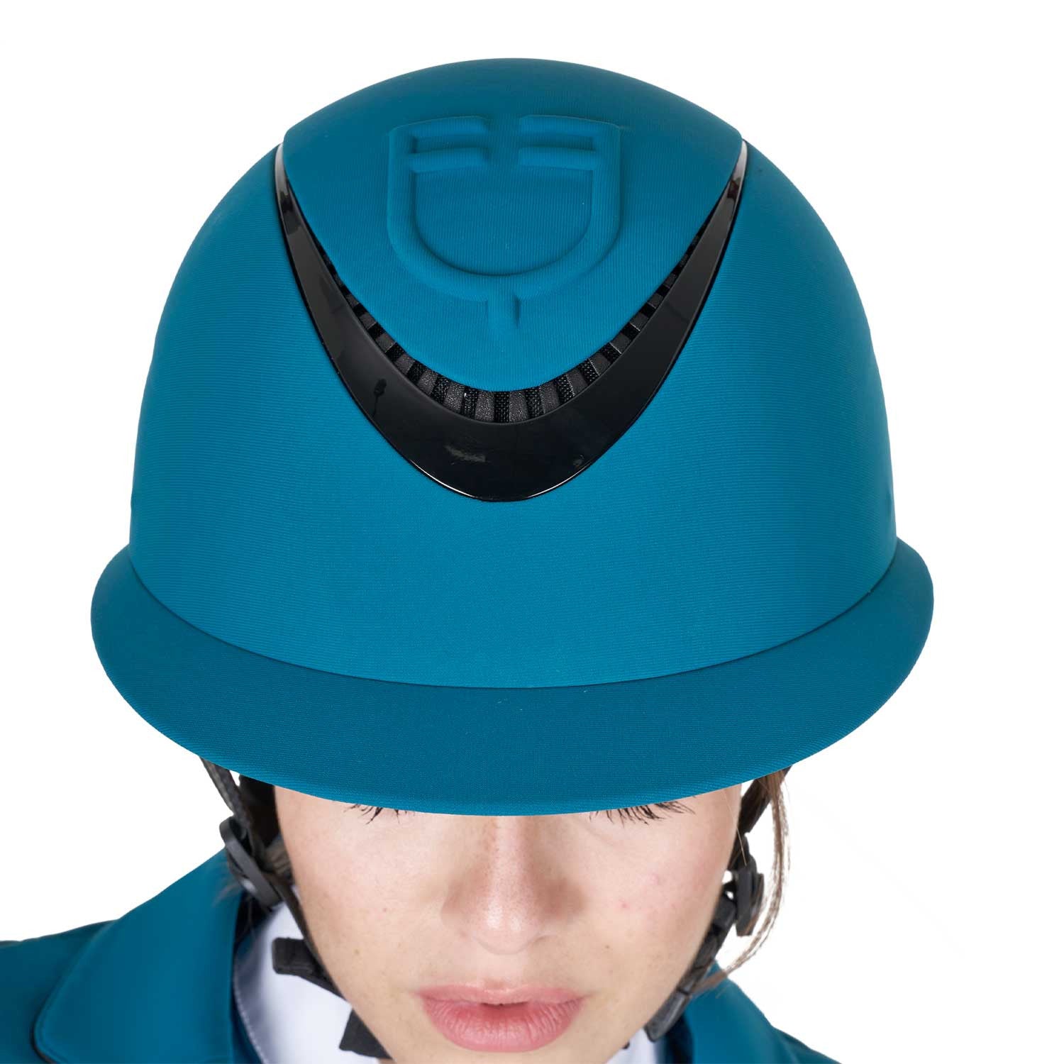 Women's helmet with wide visor and embossed logo homologation EN 1384-2023