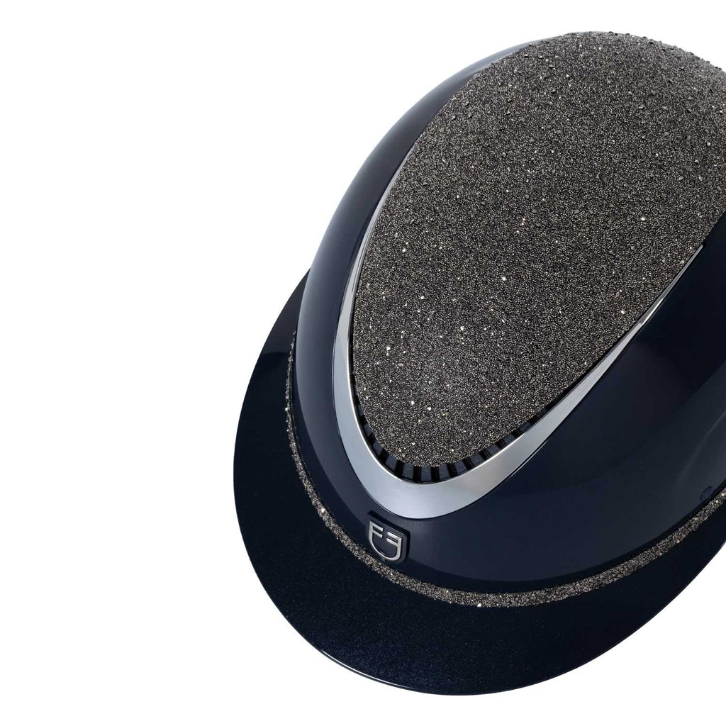 Helmet with wide visor and rhinestones homologation EN 1384-2023