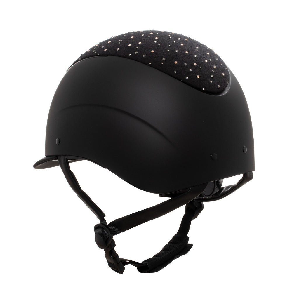Matt helmet with narrow visor and rhinestone logo homologation EN 1384-2023