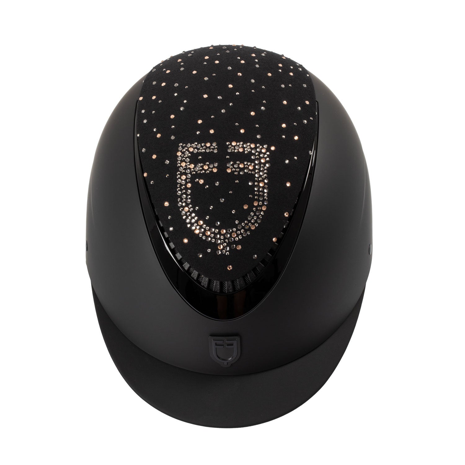 Matt helmet with narrow visor and rhinestone logo homologation EN 1384-2023