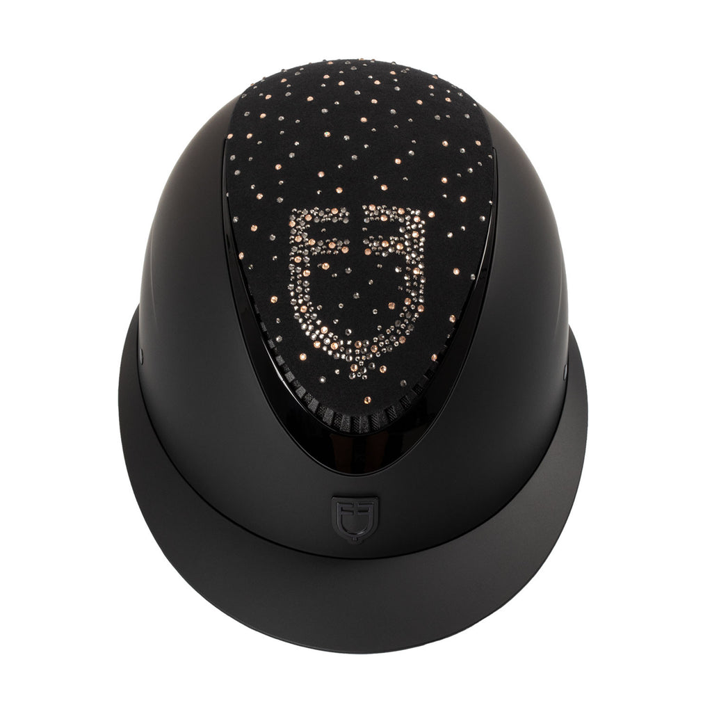 Matt helmet with wide visor and rhinestone logo homologation EN 1384-2023