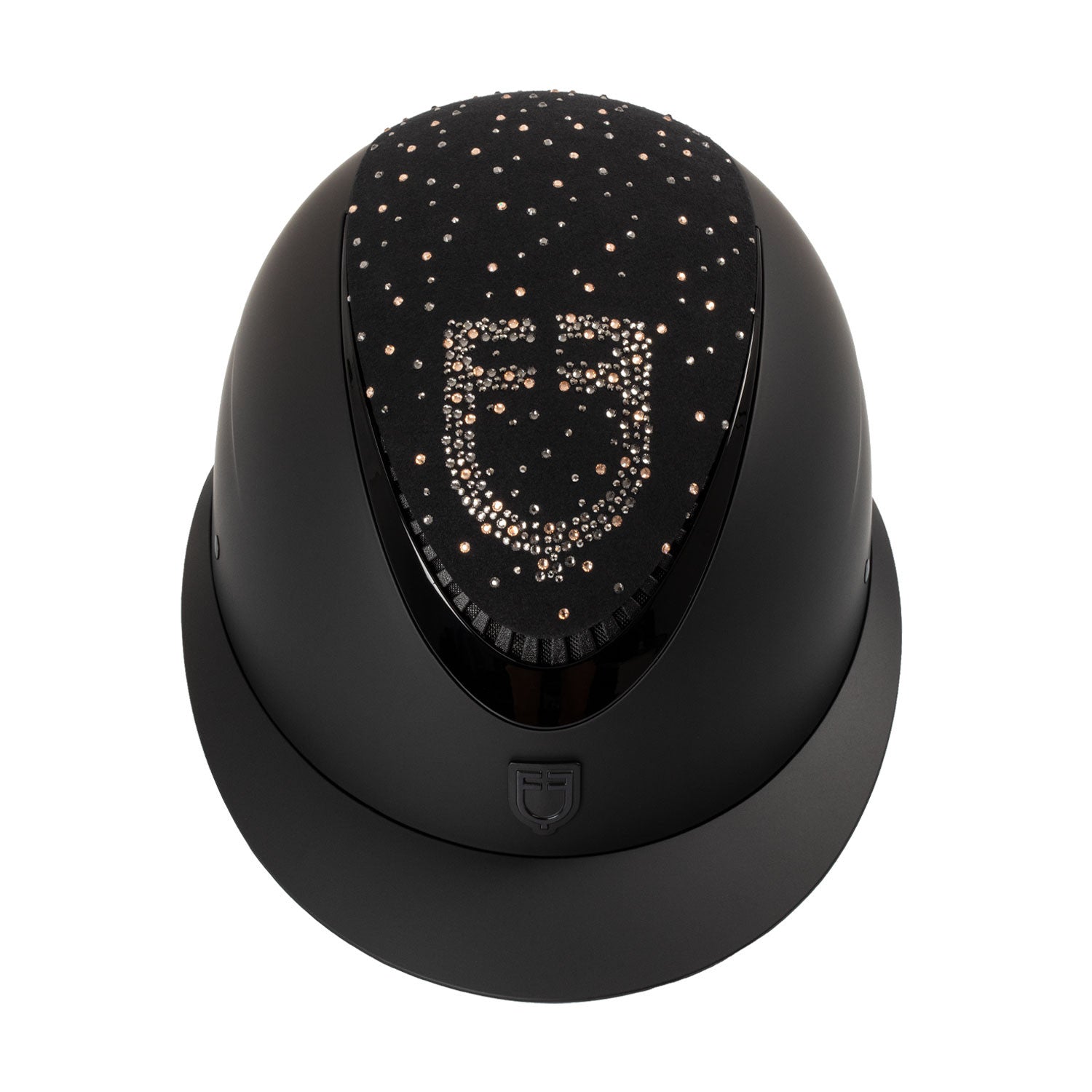 Matt helmet with wide visor and rhinestone logo homologation EN 1384-2023