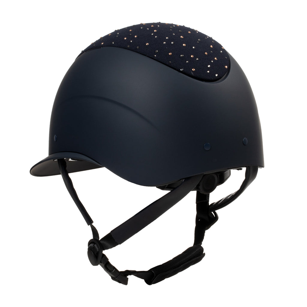 Matt helmet with wide visor and rhinestone logo homologation EN 1384-2023