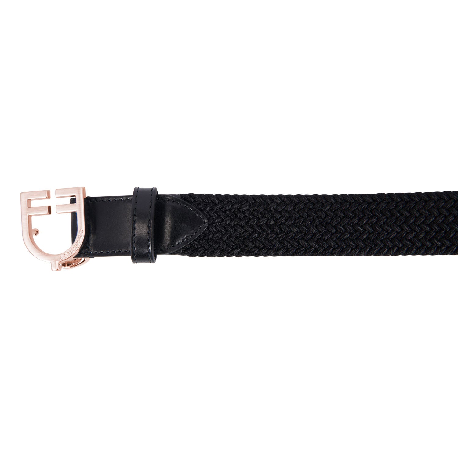 Leather elastic belt with rosegold logoed buckle