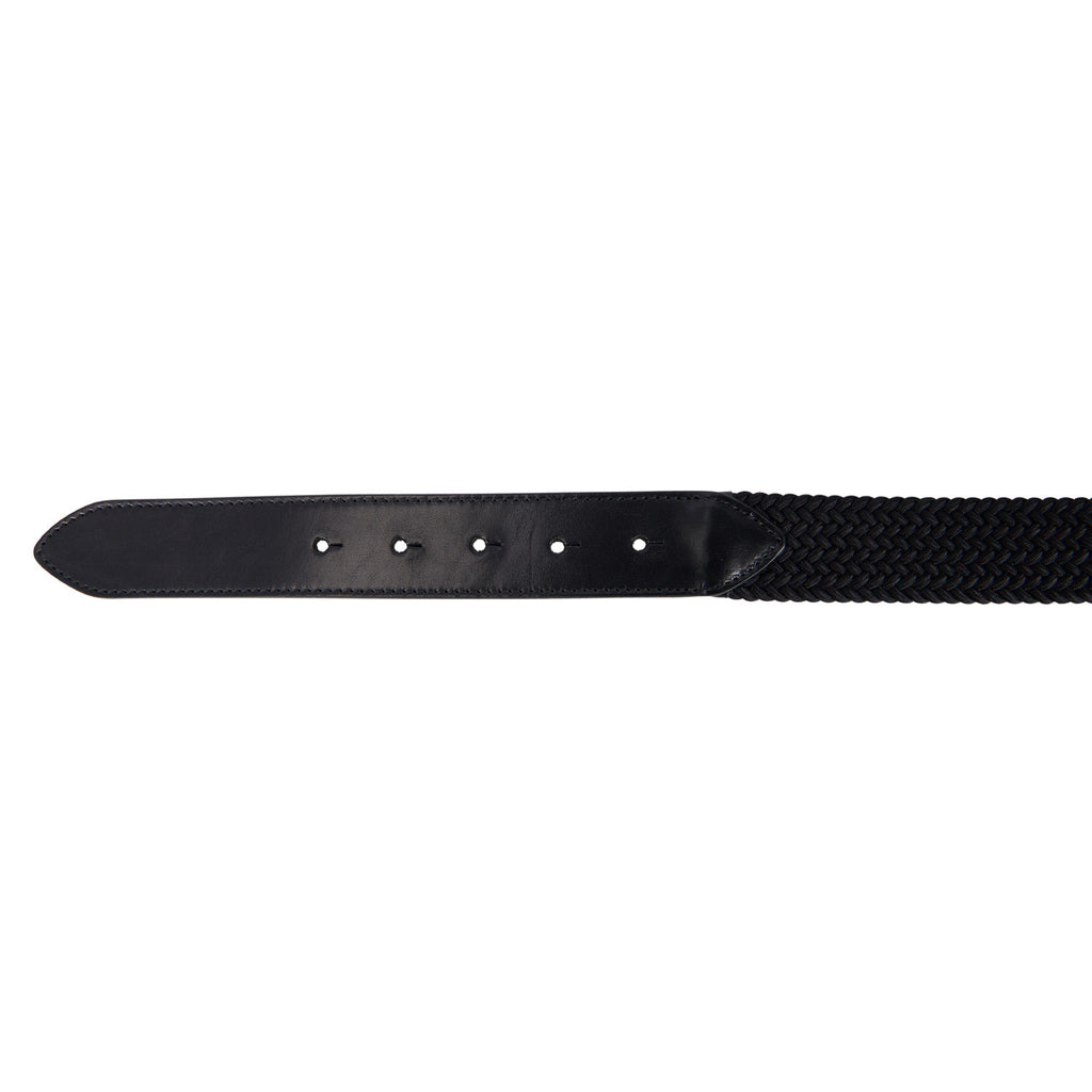 Leather elastic belt with rosegold logoed buckle