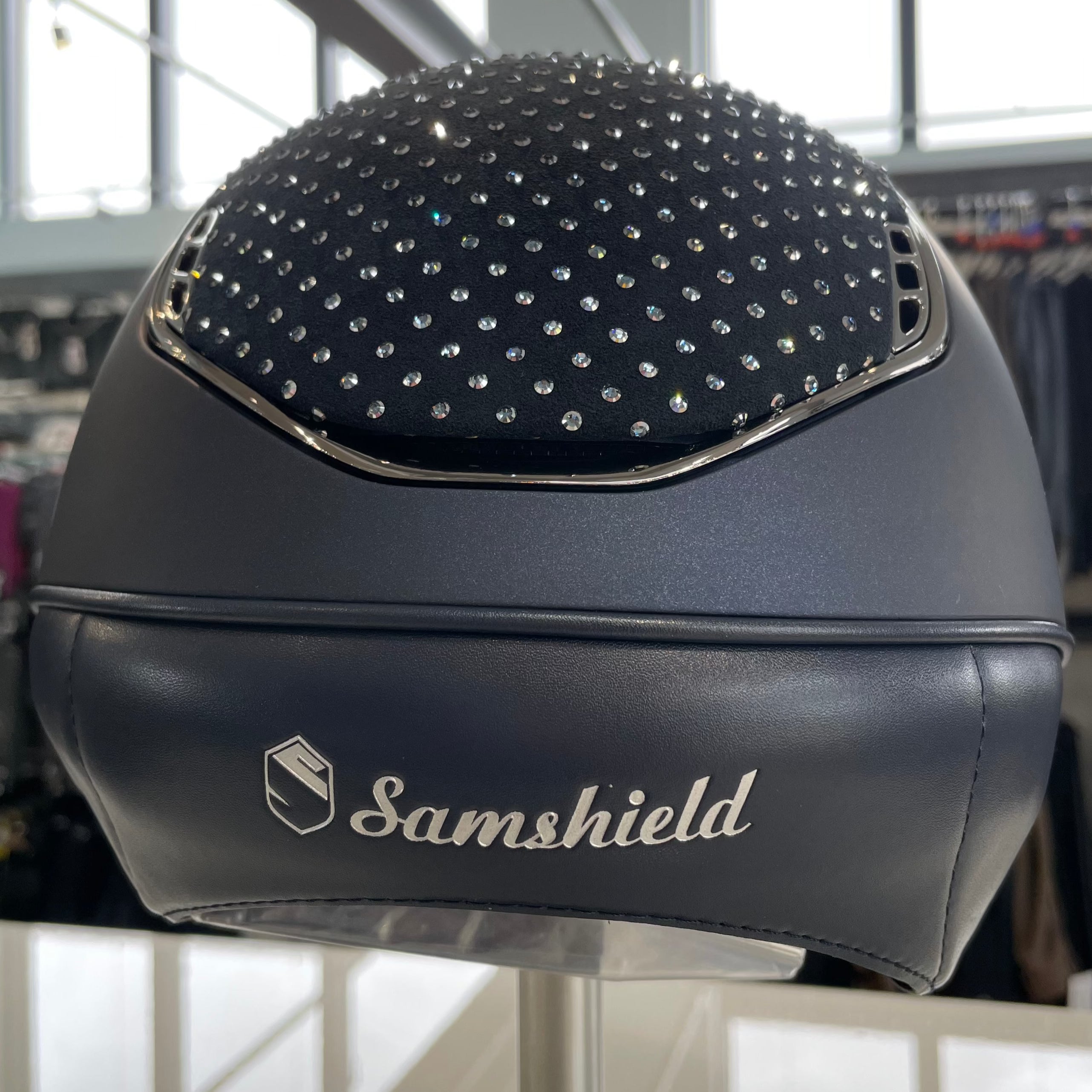Samshield MissShield Blue with denim blue sparkling stones on top and frontal band and 5 crystals 2.0 M- in stock and ready to ship!