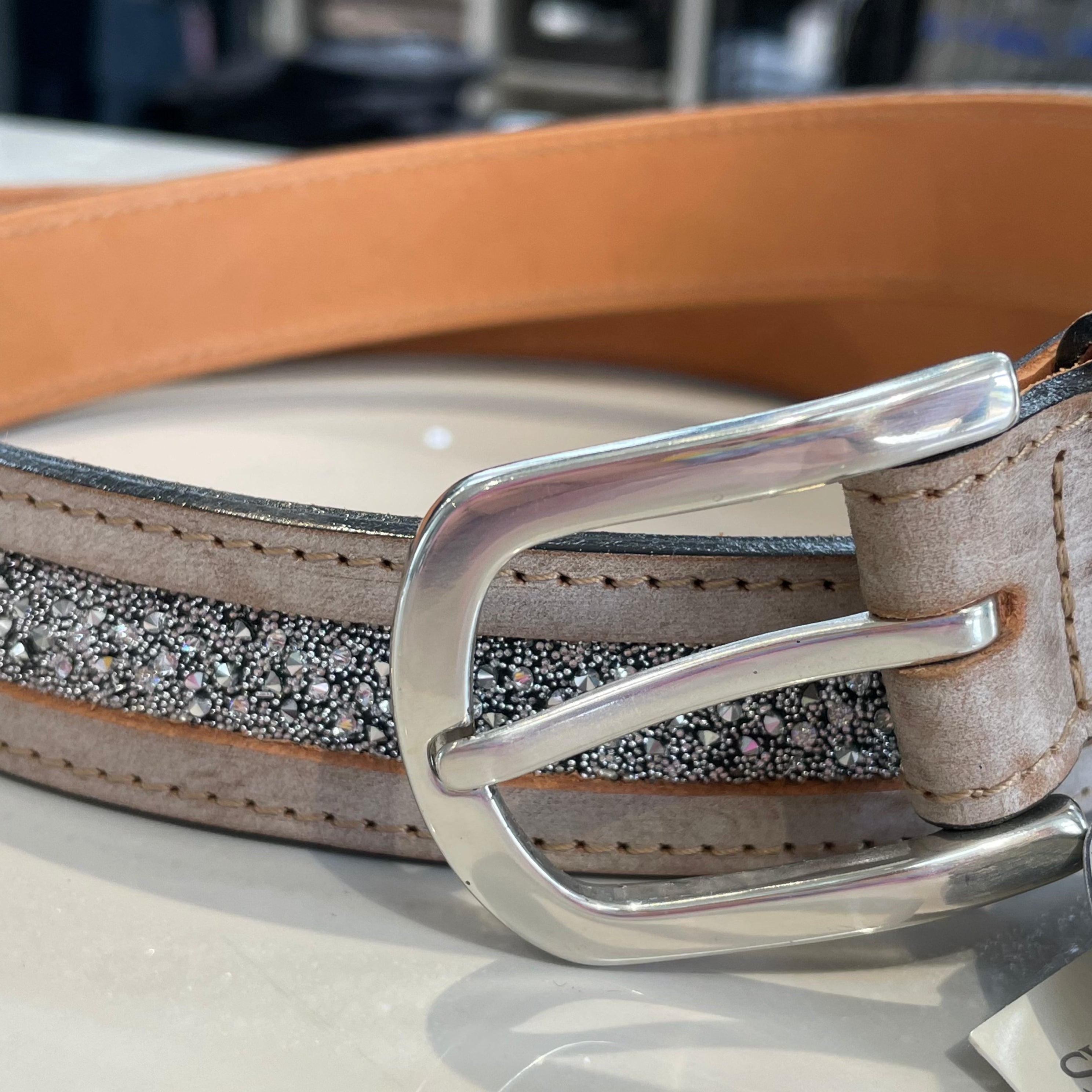 Otto Schumacher Taupe fine medley crystal Belt 85cm- in stock and ready to wear!