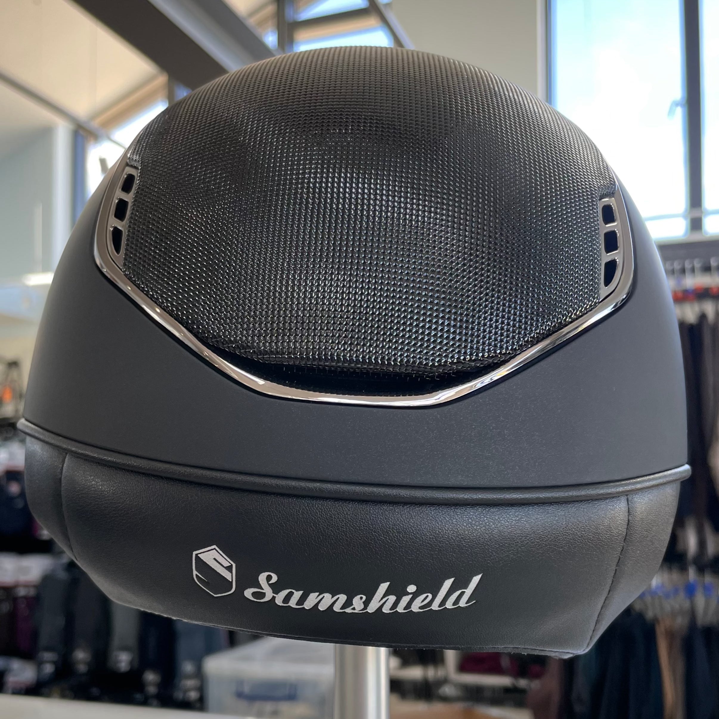 Samshield MissShield 2.0 Black with Black chrome and shimmer top and frontal band L- in stock and ready to ship!