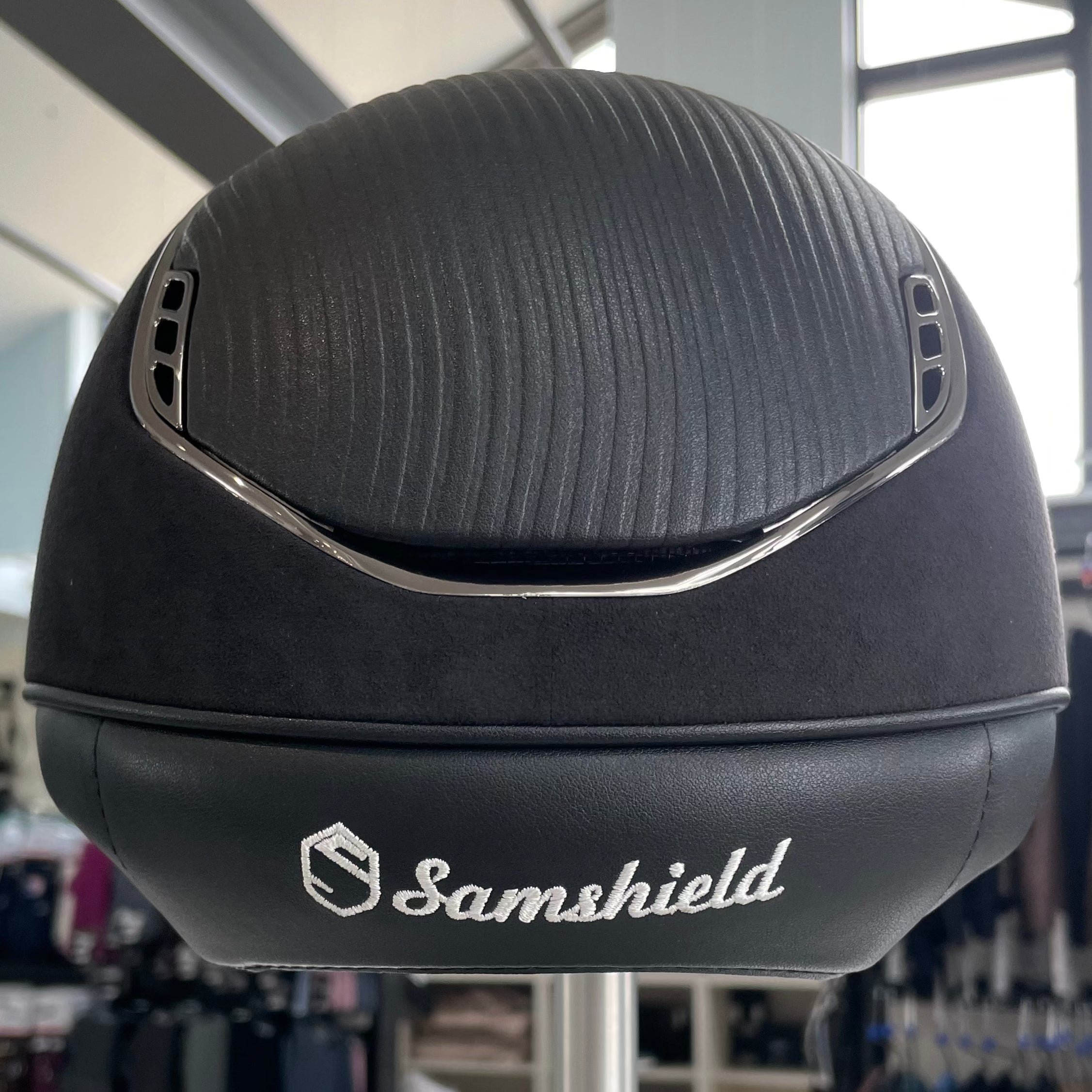 Samshield Shadowmatt Premium 2.0 Black Alcantara with Leather top, black chrome trim and badge M- in stock and ready to ship!