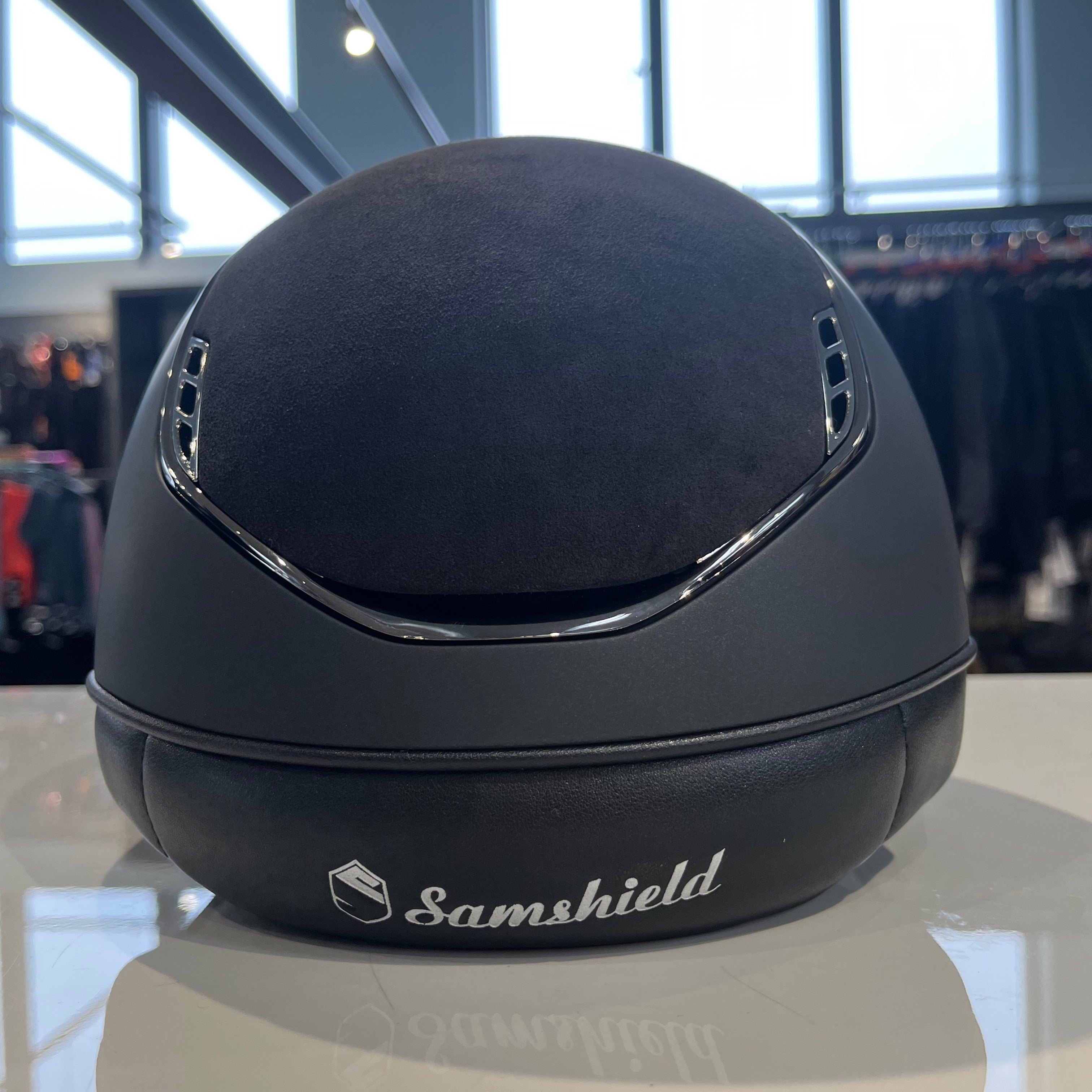 Samshield Shadowmatt Black with alcantara top and 5 front crystals- in stock and ready to ship!