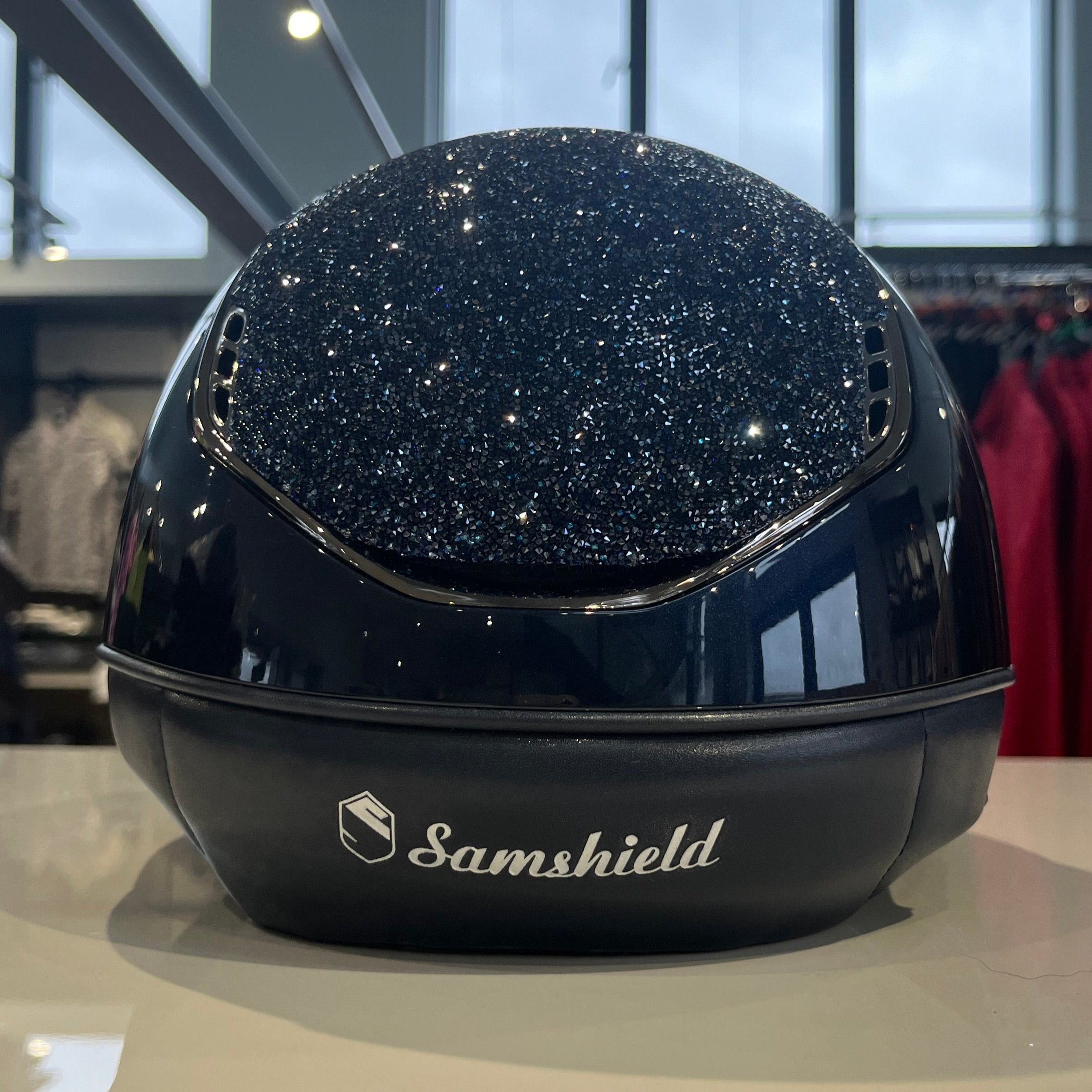 Samshield MissShield 2.0 Blue glossy, ultra fine rock cosmic night swarovski top and frontal band M - in stock and ready to ship!