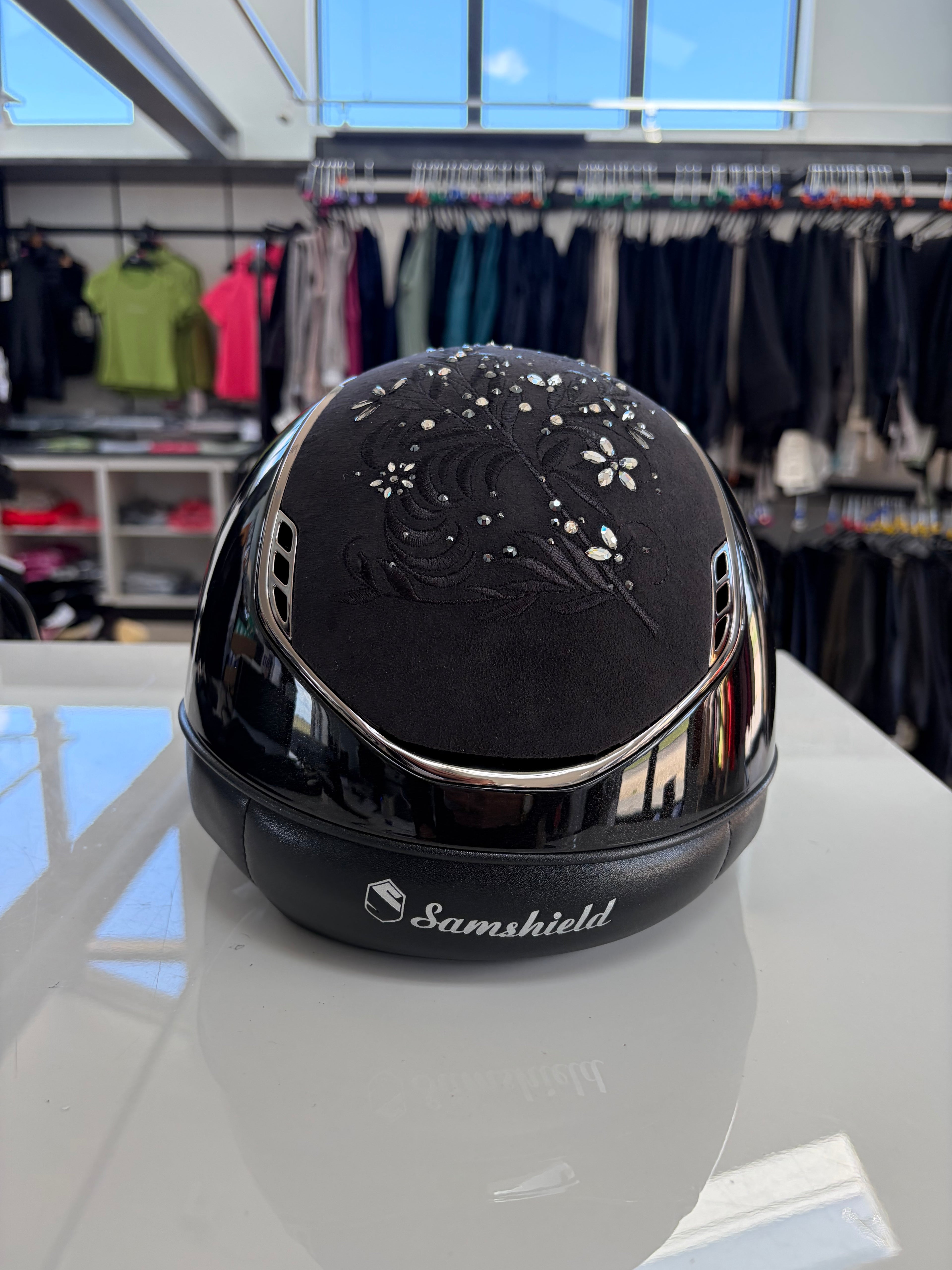 Samshield Miss Shield 2.0 Glossy black with flower jewel top and frontal band- S