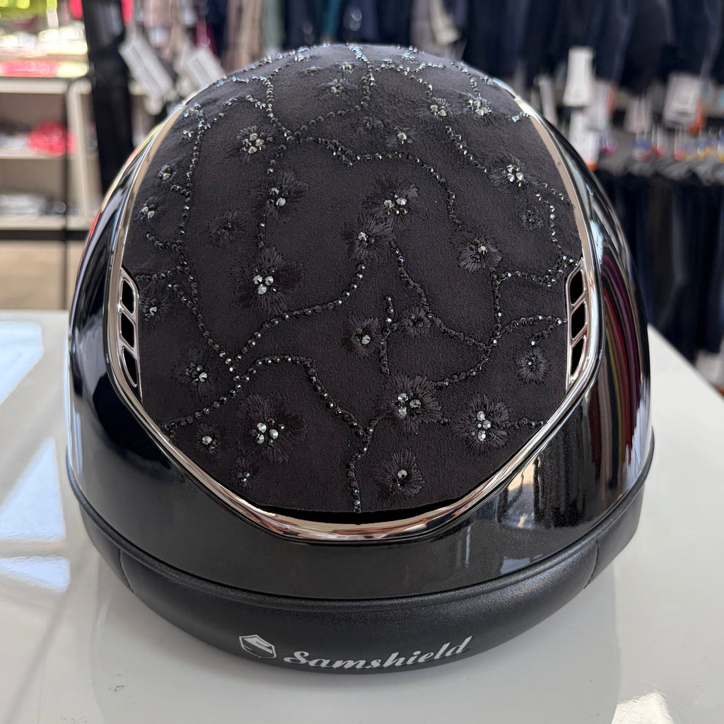 Samshield Miss Shield 2.0 Black Glossy with Cherry Blossom top and frontal band- M