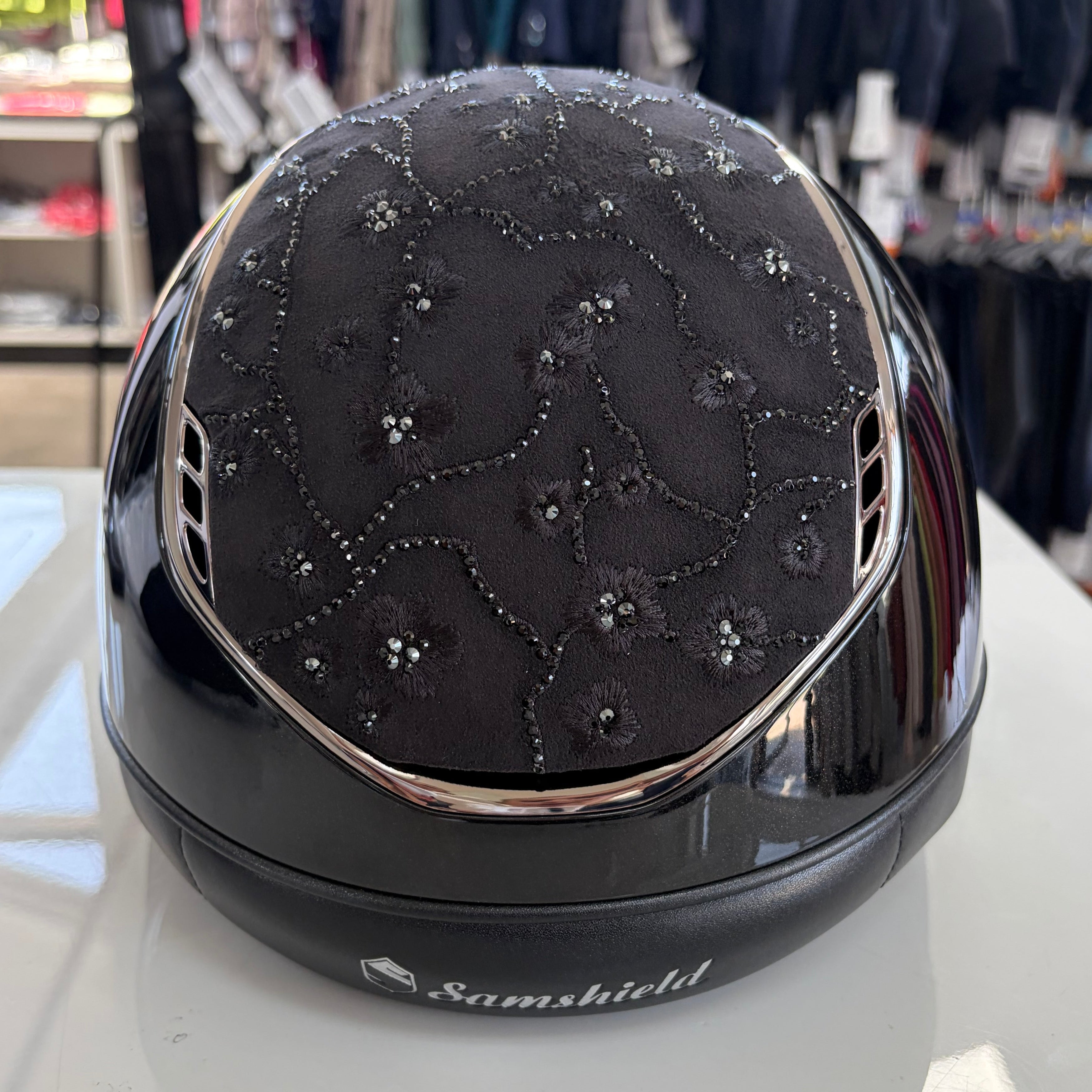 Samshield Miss Shield 2.0 Black Glossy with Cherry Blossom top and frontal band- M