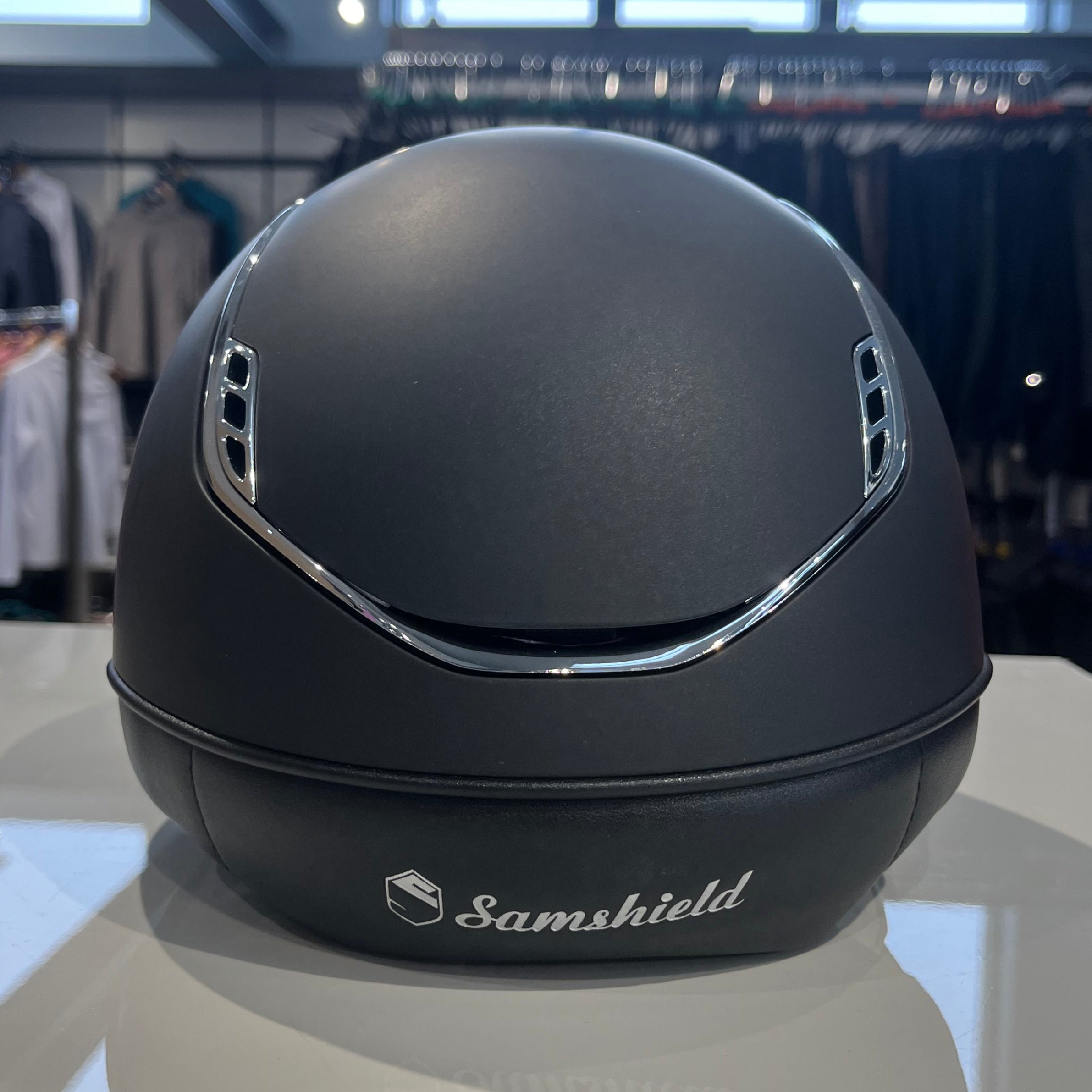 Samshield 2.0 Shadowmatt Black with silver chrome trim and silver swarovski crystal badge M- in stock and ready to ship!