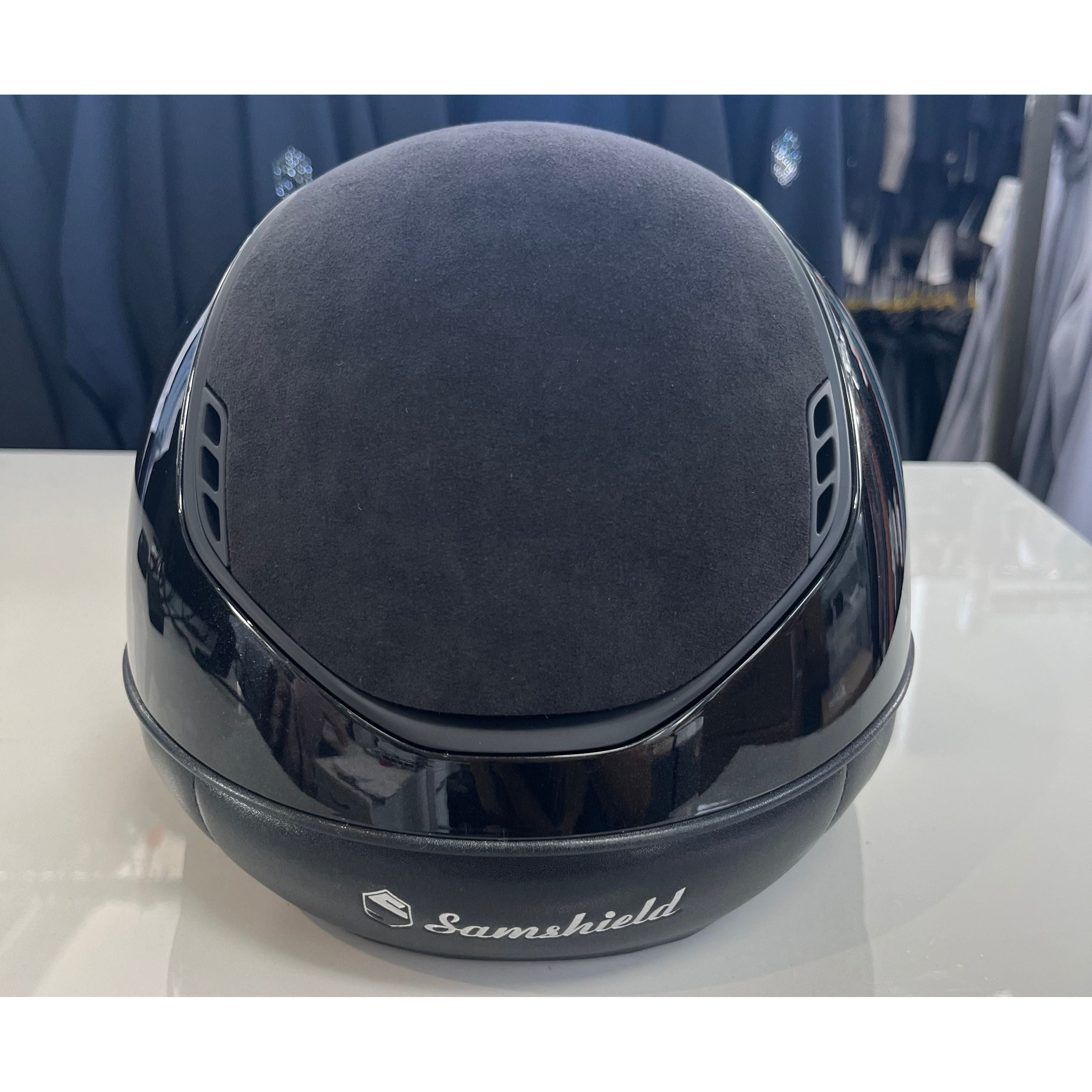 Samshield Miss Shield 2.0 Black Glossy with Alcantara top and frontal band with black matt trim and badge M - in stock and ready to ship!