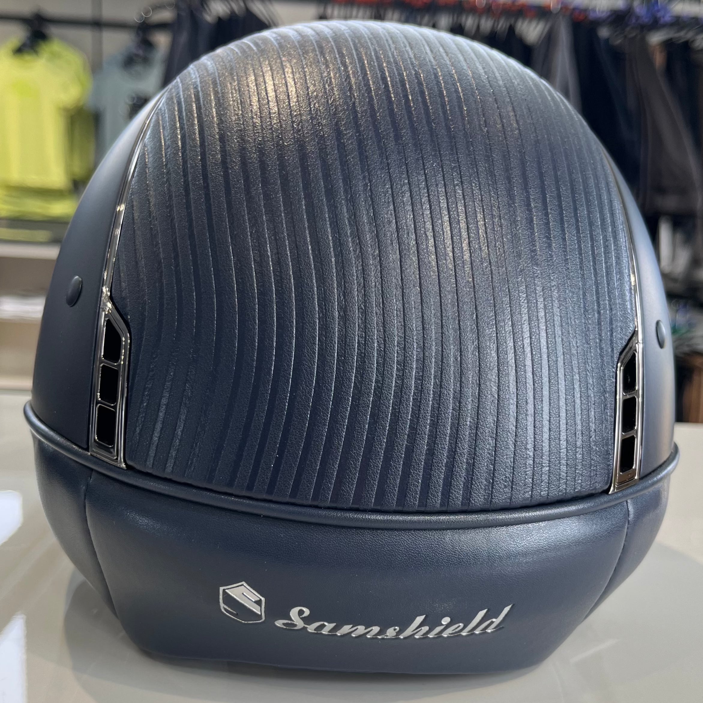 Samshield Shadowmatt 1.0 Blue leather top black chrome S- in stock and ready to ship!