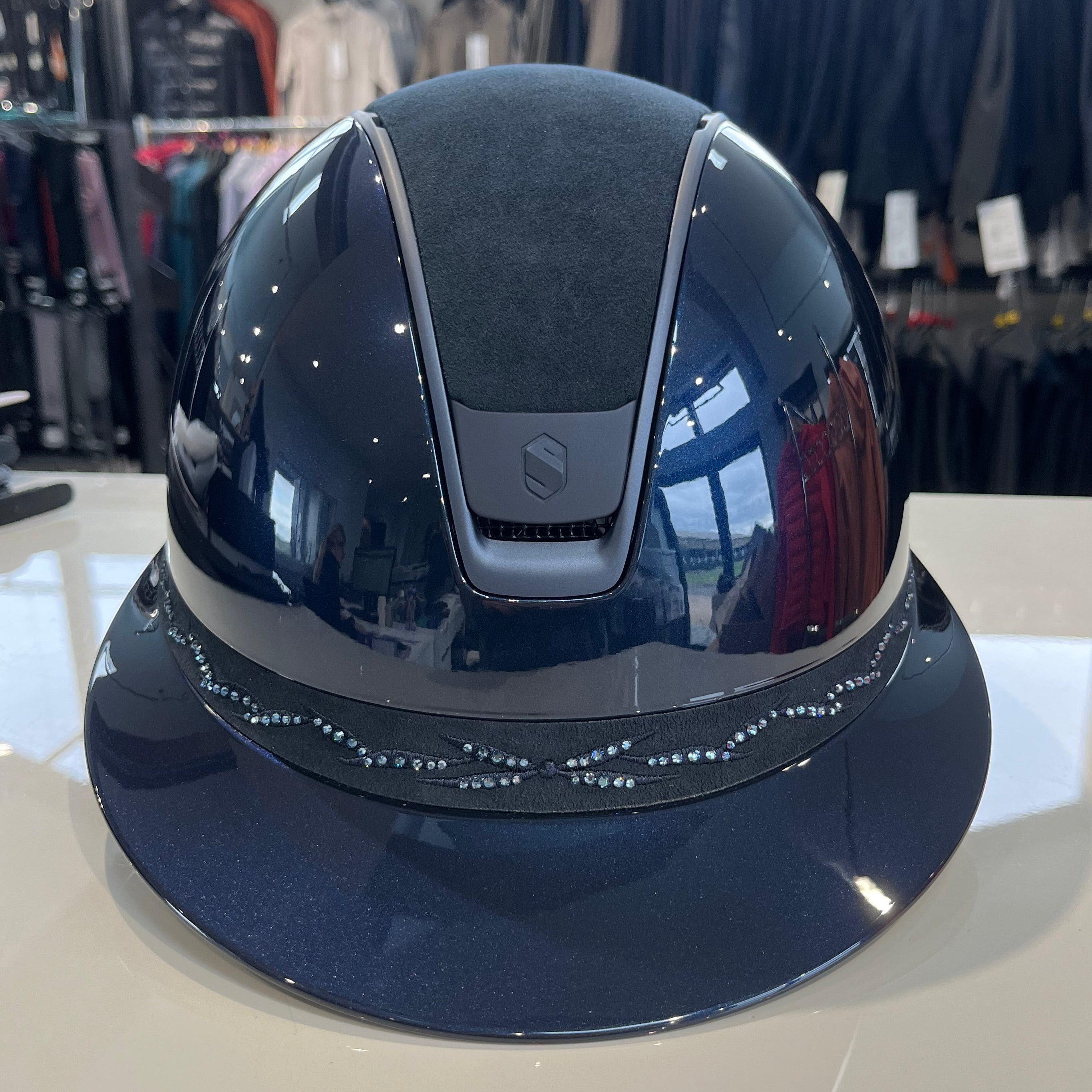 Samshield Miss Shield Blue glossy alcantara & flower Swarovski