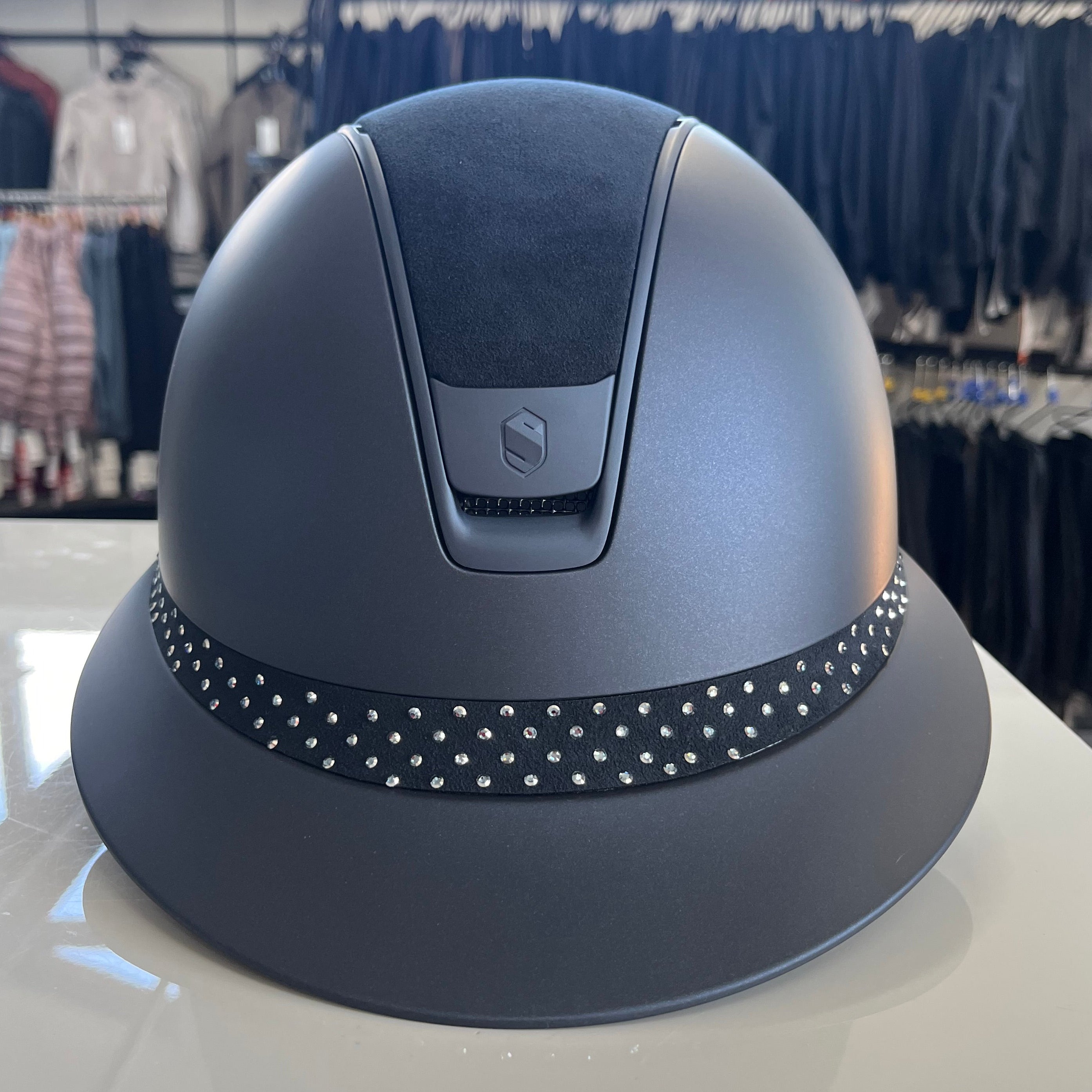 Samshield Miss Shield 2.0 Blue with alcantara top and crystal stone frontal band M - in stock and ready to ship!