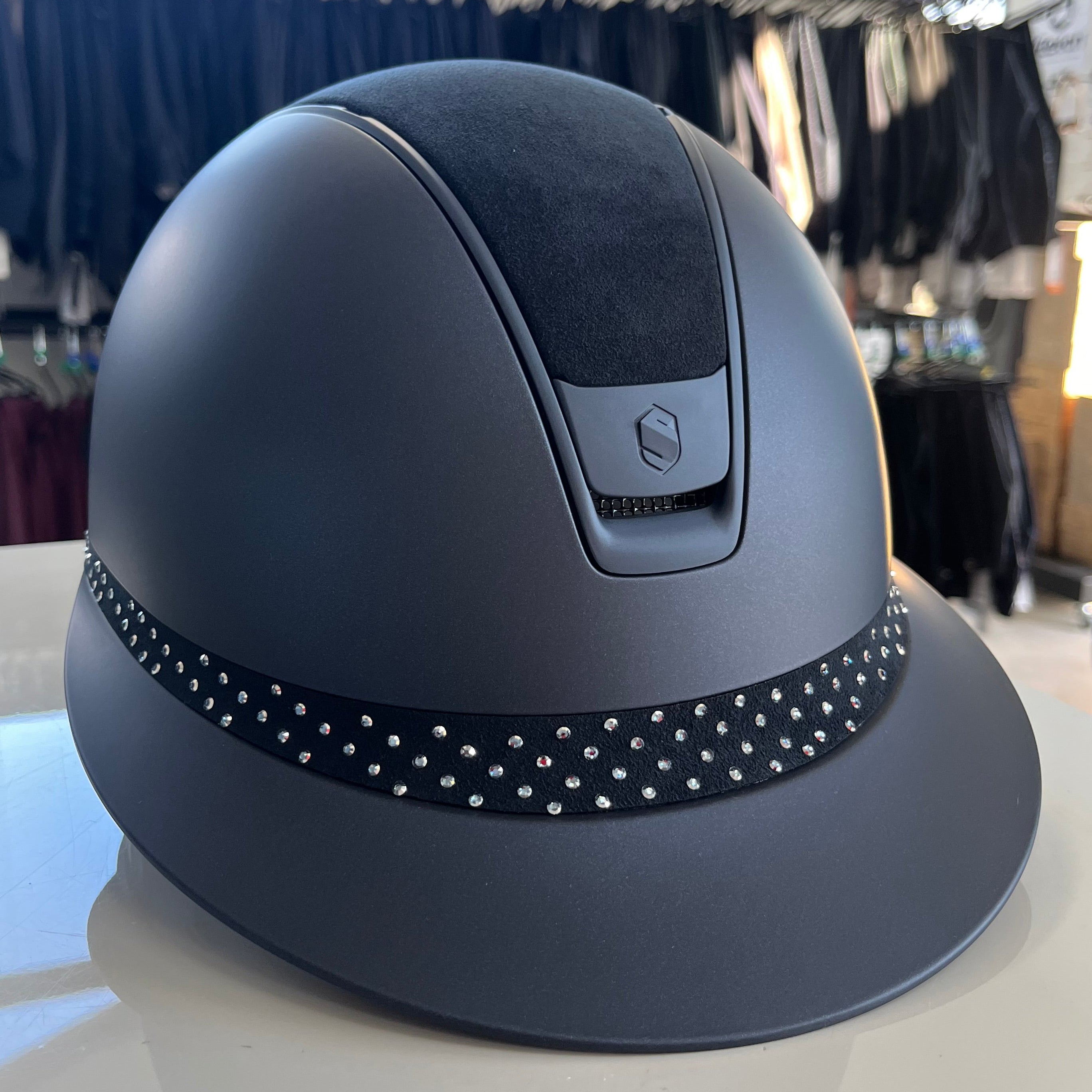 Samshield Miss Shield 2.0 Blue with alcantara top and crystal stone frontal band M - in stock and ready to ship!