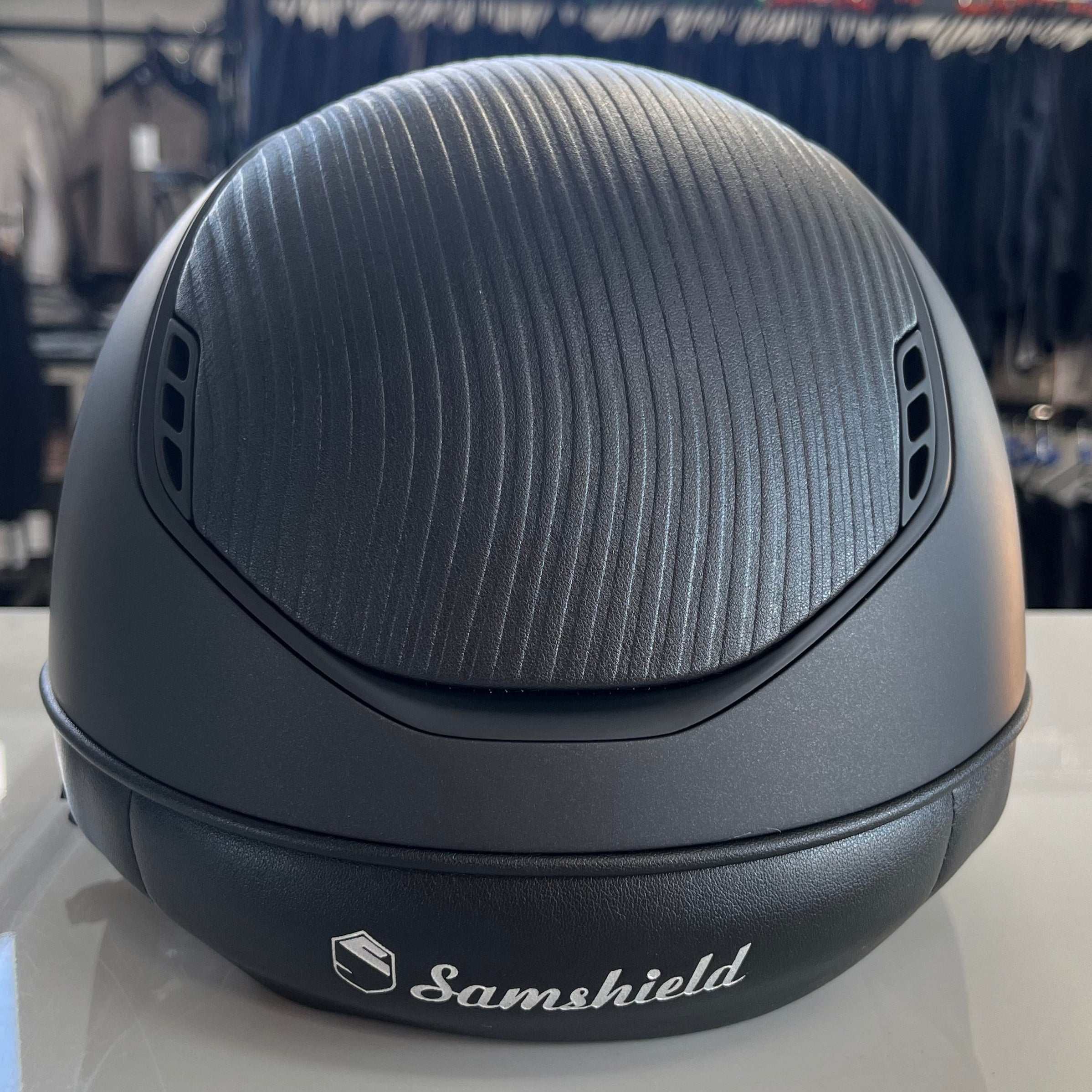 Samshield Miss Shield 2.0 Black Darkline with leather top and frontal band M - in stock and ready to ship!