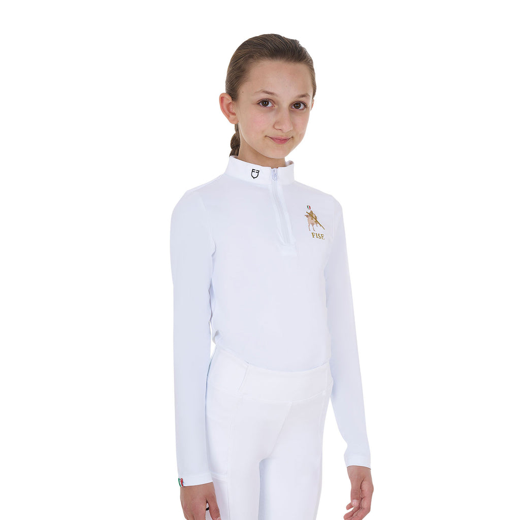 Girls' long-sleeved competition polo shirt Equestro X FISE